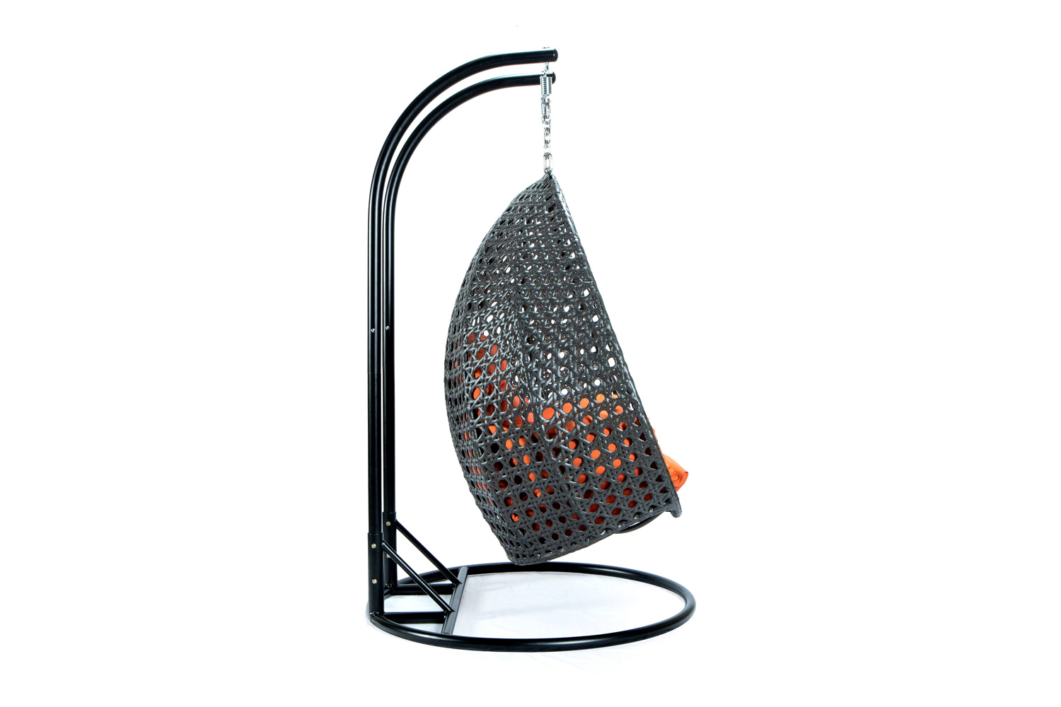 LeisureMod Modern Charcoal Wicker Hanging Double Seater Egg Swing Chair - Orange