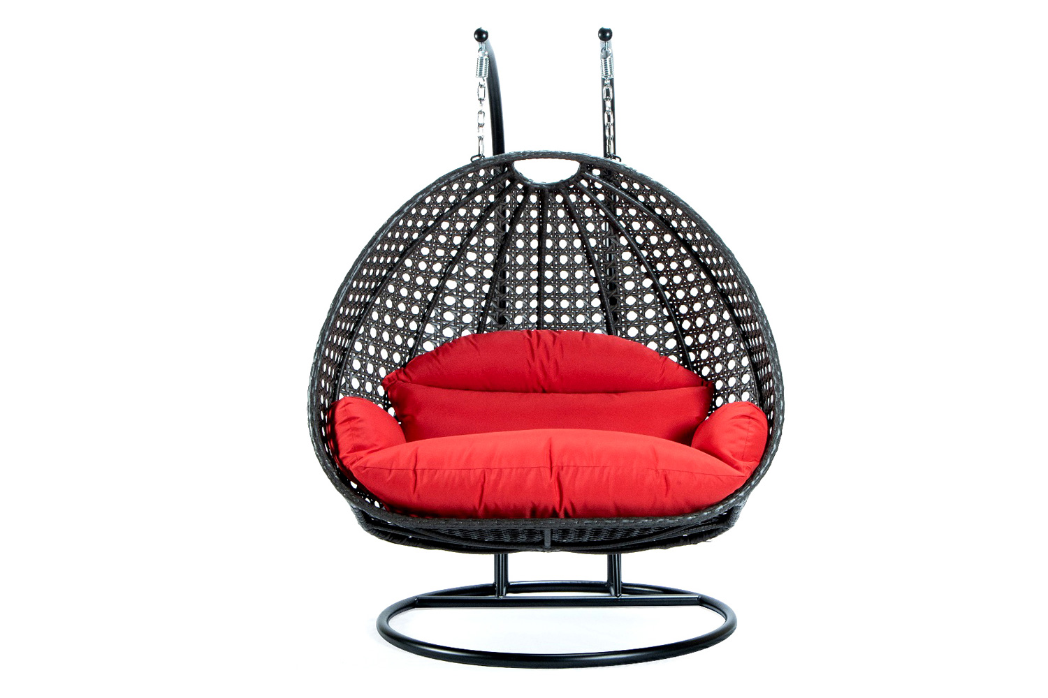 LeisureMod Modern Beige Wicker Hanging Double Seater Egg Swing Chair