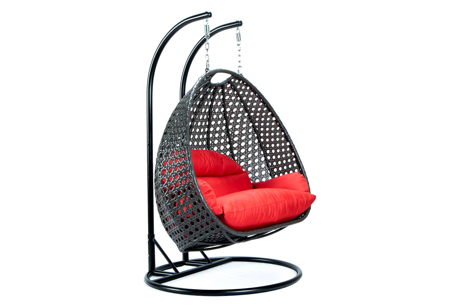 LeisureMod Modern Charcoal Wicker Hanging Double Seater Egg Swing Chair - Red