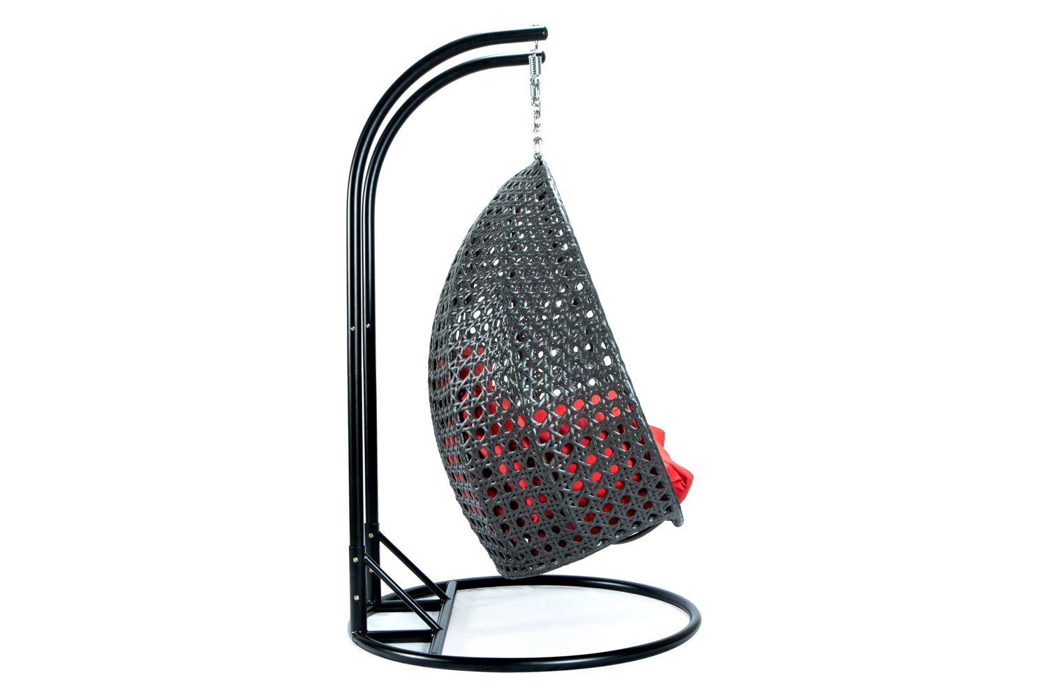 LeisureMod Modern Charcoal Wicker Hanging Double Seater Egg Swing Chair - Red