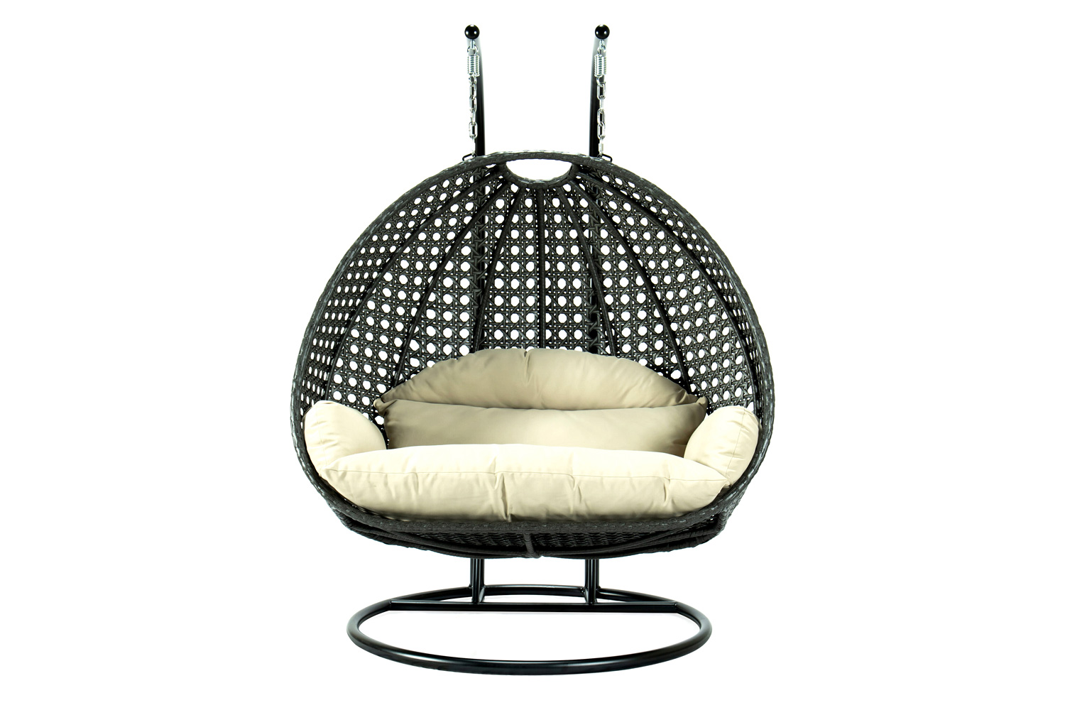 LeisureMod Modern Beige Wicker Hanging Double Seater Egg Swing Chair