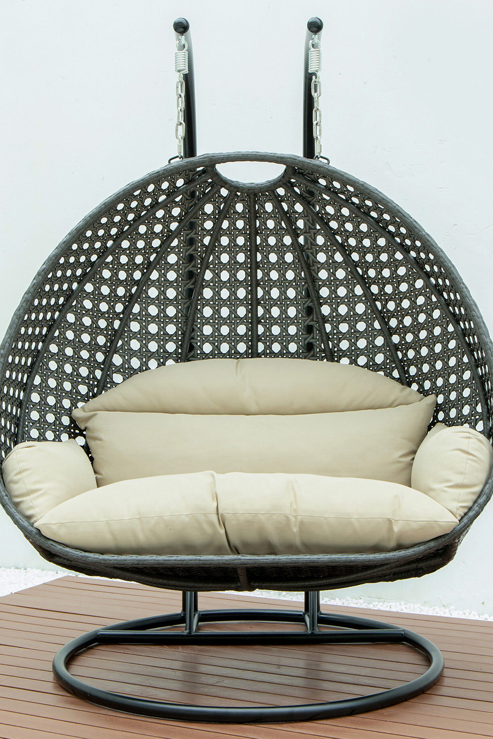 LeisureMod Modern Charcoal Wicker Hanging Double Seater Egg Swing Chair - Taupe