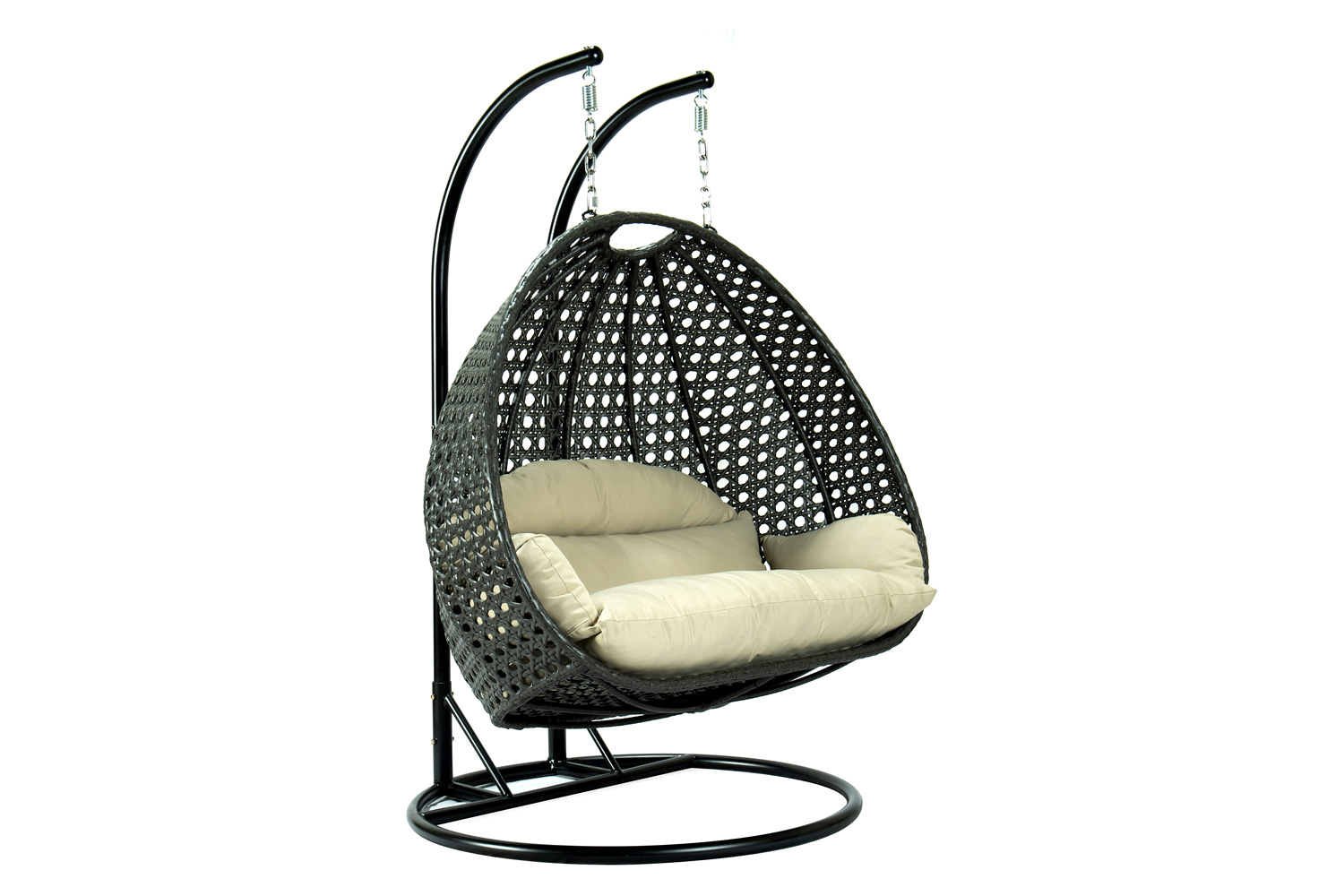 LeisureMod Modern Charcoal Wicker Hanging Double Seater Egg Swing Chair - Taupe