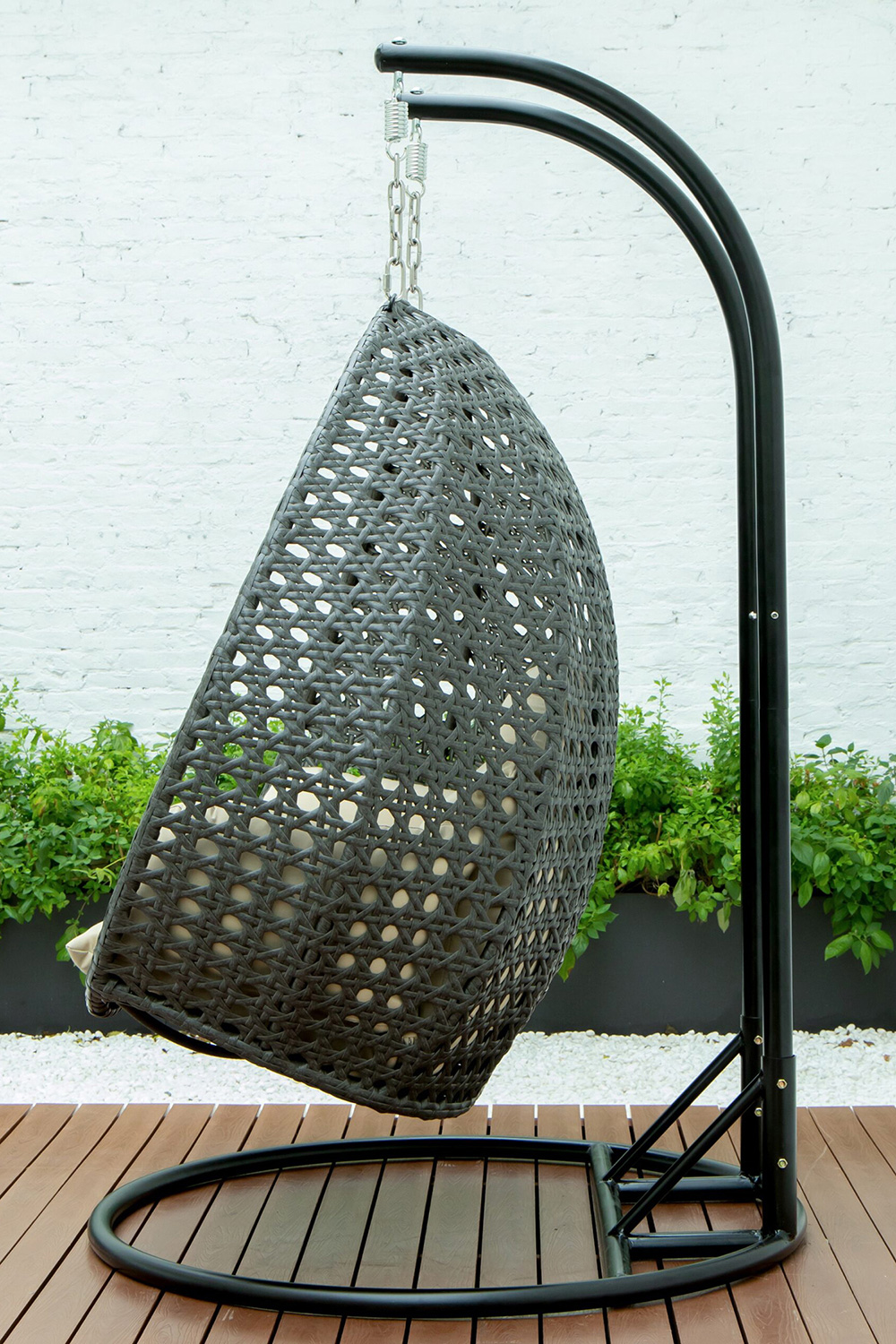 LeisureMod Modern Charcoal Wicker Hanging Double Seater Egg Swing Chair - Taupe