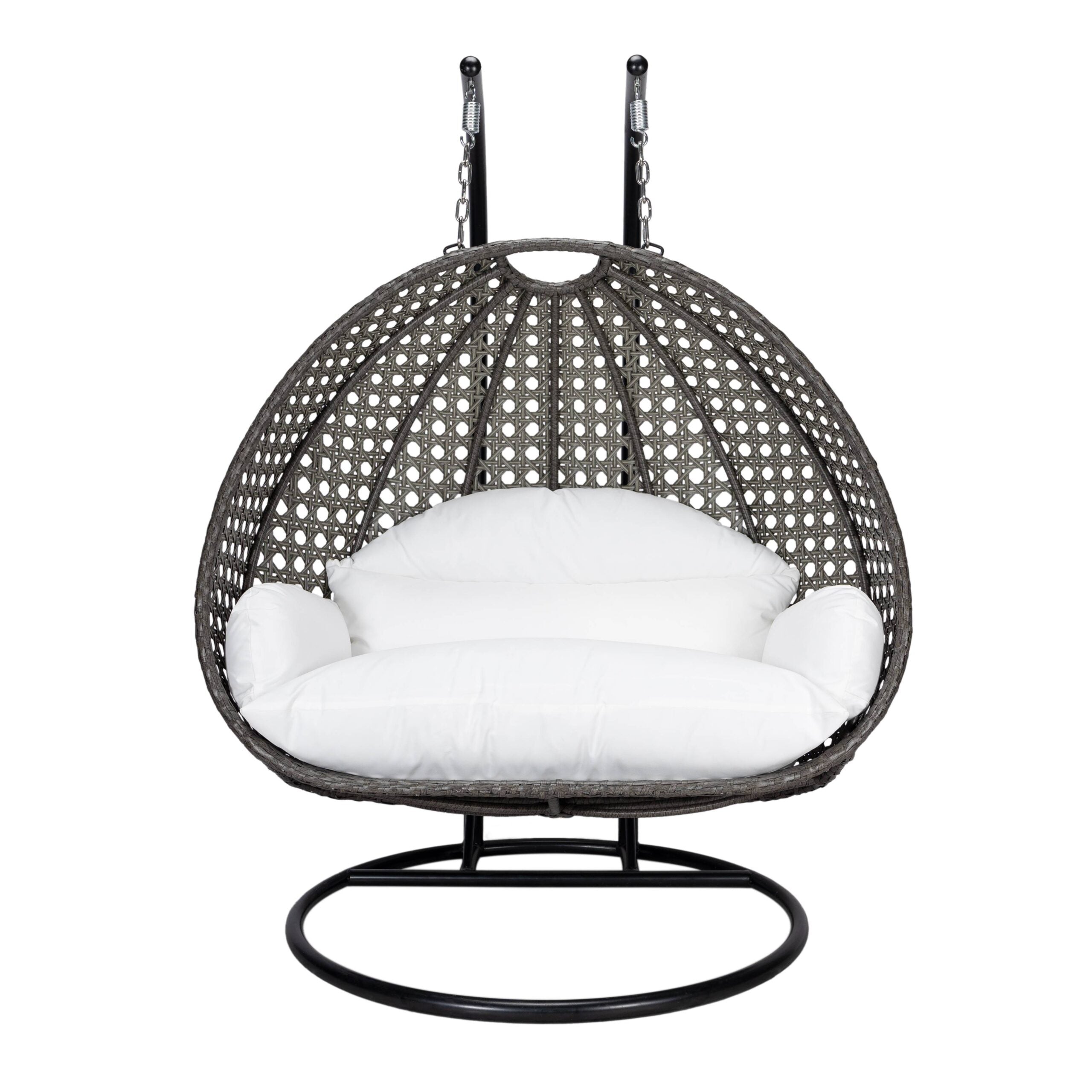 LeisureMod Modern Beige Wicker Hanging Double Seater Egg Swing Chair