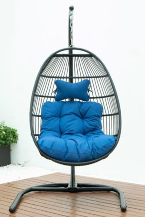 LeisureMod Wicker Folding Hanging Egg Swing Chair - Blue