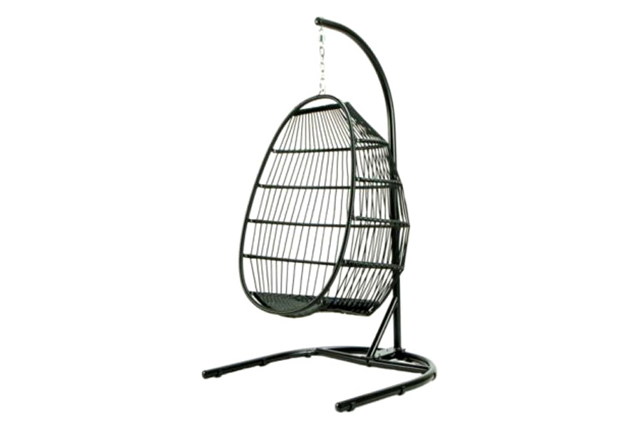 LeisureMod Wicker Folding Hanging Egg Swing Chair - Blue