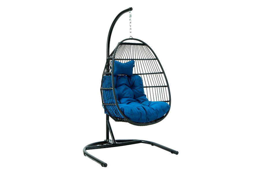 LeisureMod Wicker Folding Hanging Egg Swing Chair - Charcoal