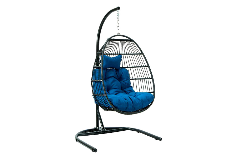 LeisureMod Wicker Folding Hanging Egg Swing Chair - Dark Green