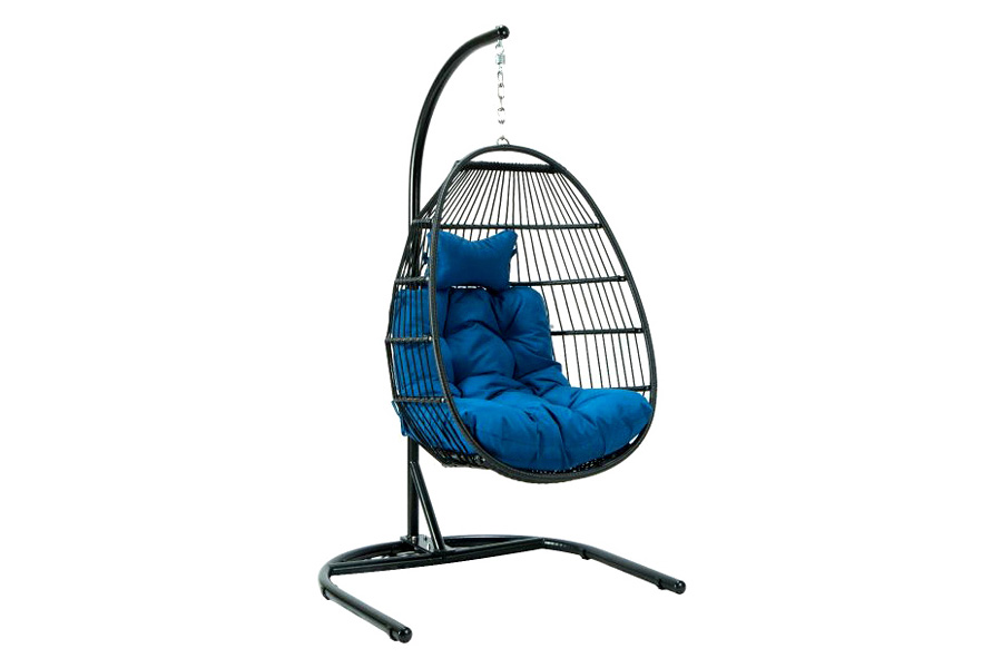 LeisureMod Wicker Folding Hanging Egg Swing Chair - Dark Gray