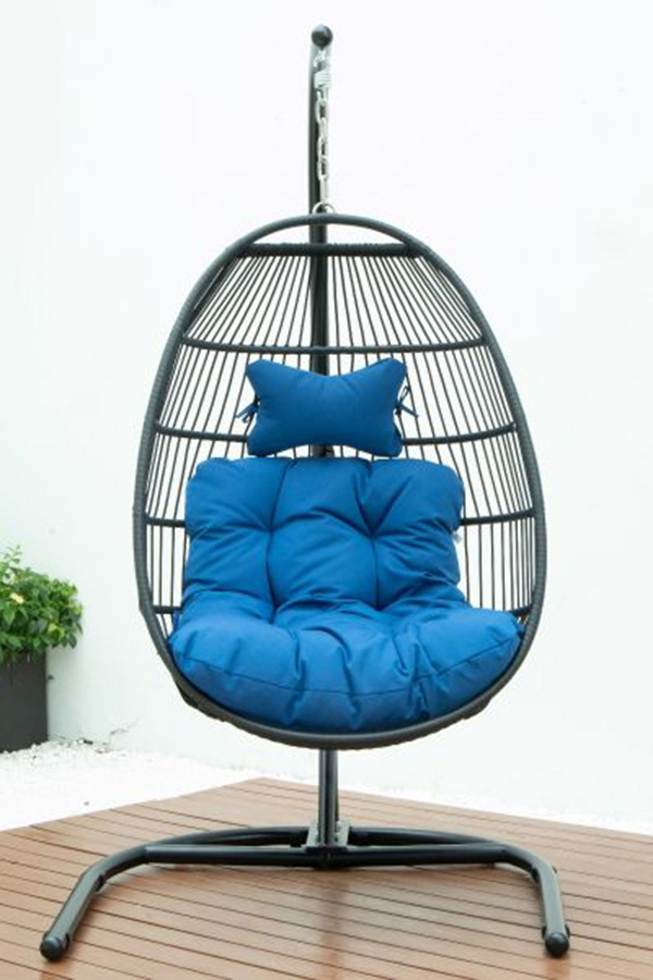 LeisureMod Wicker Folding Hanging Egg Swing Chair - Dark Gray