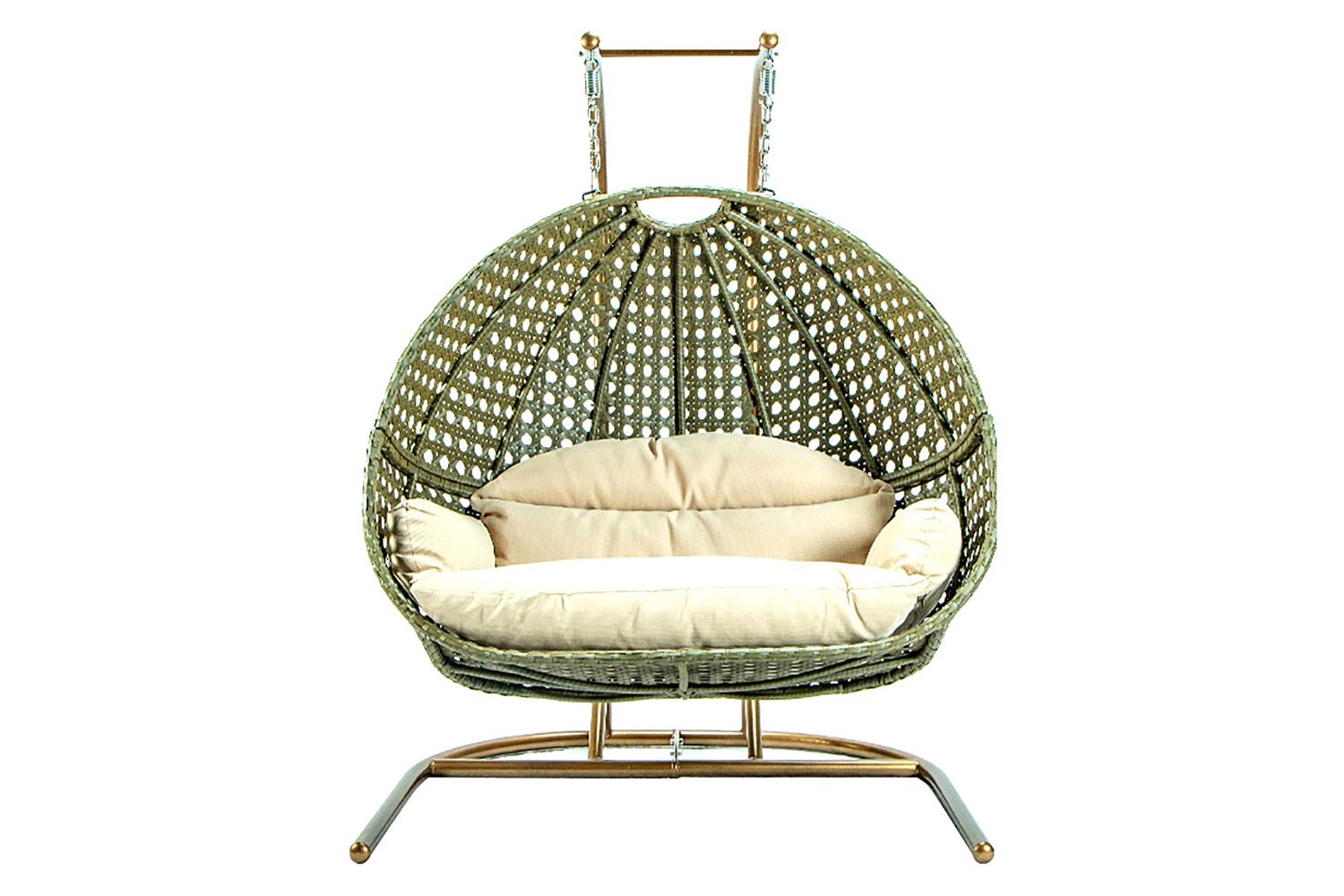 LeisureMod Wicker Hanging Double Egg Beige Swing Chair