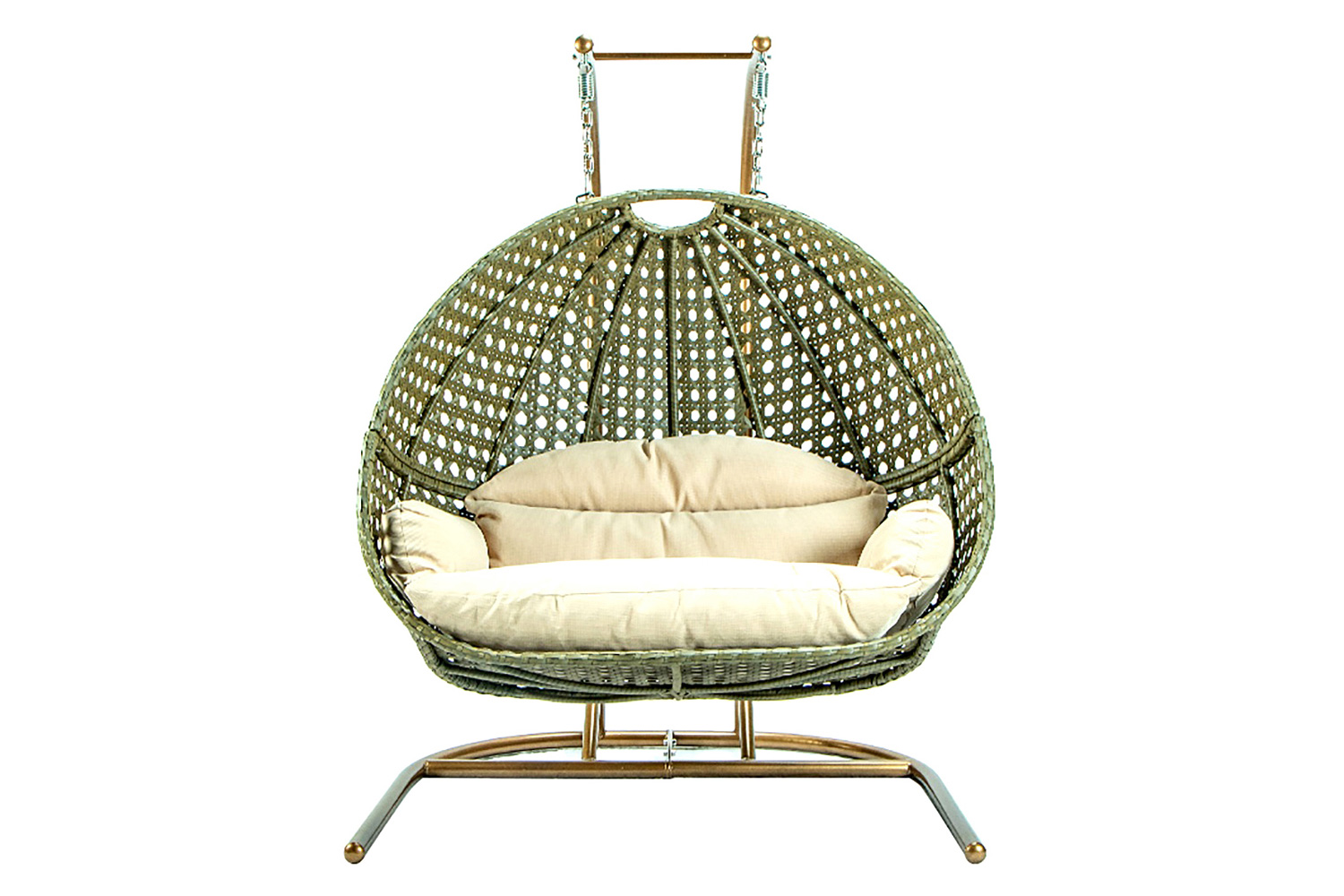 LeisureMod Wicker Hanging Double Egg Beige Swing Chair - Beige