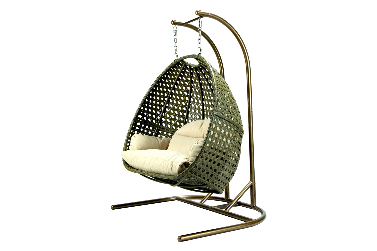 LeisureMod Wicker Hanging Double Egg Beige Swing Chair - Beige