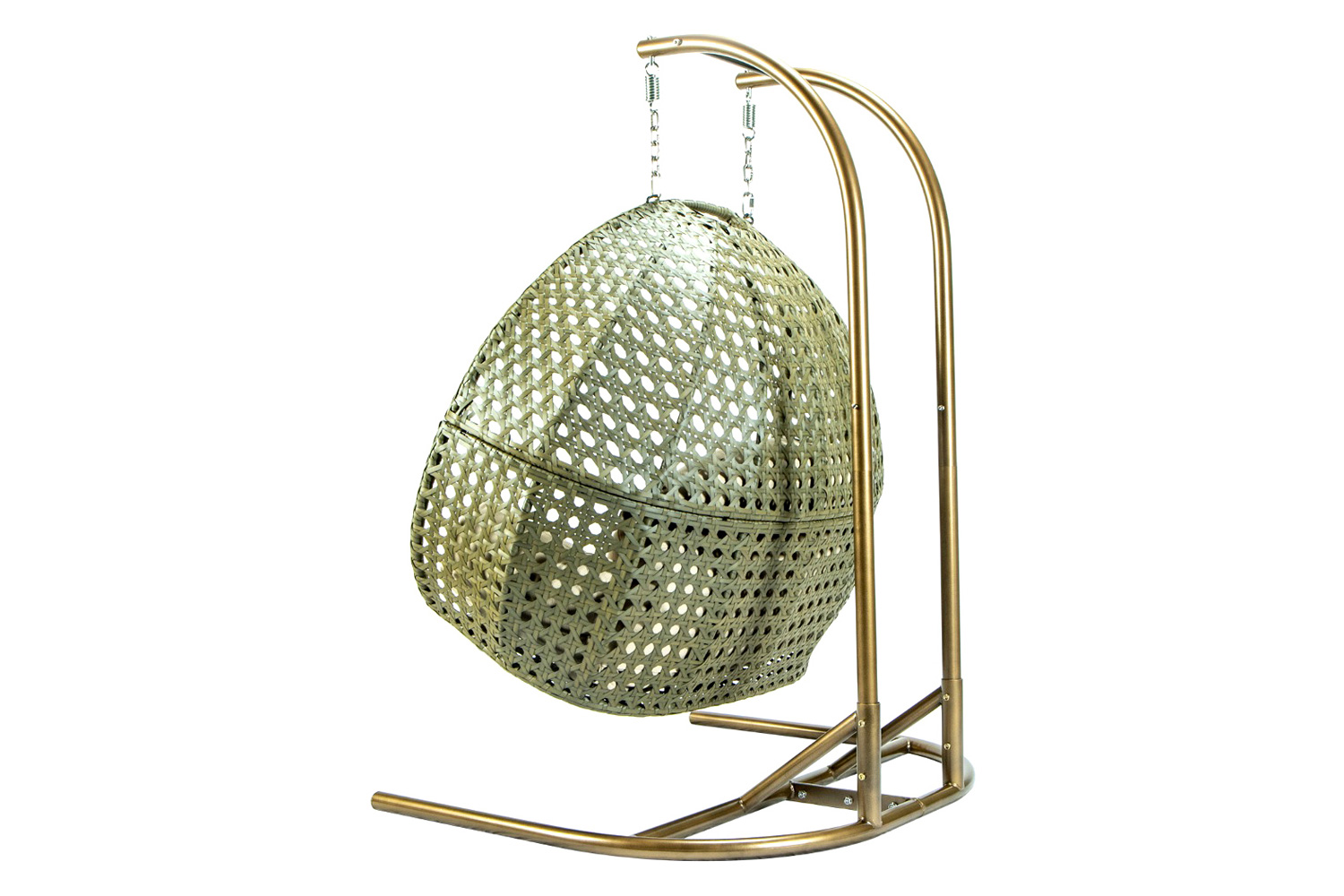 LeisureMod Wicker Hanging Double Egg Beige Swing Chair - Beige