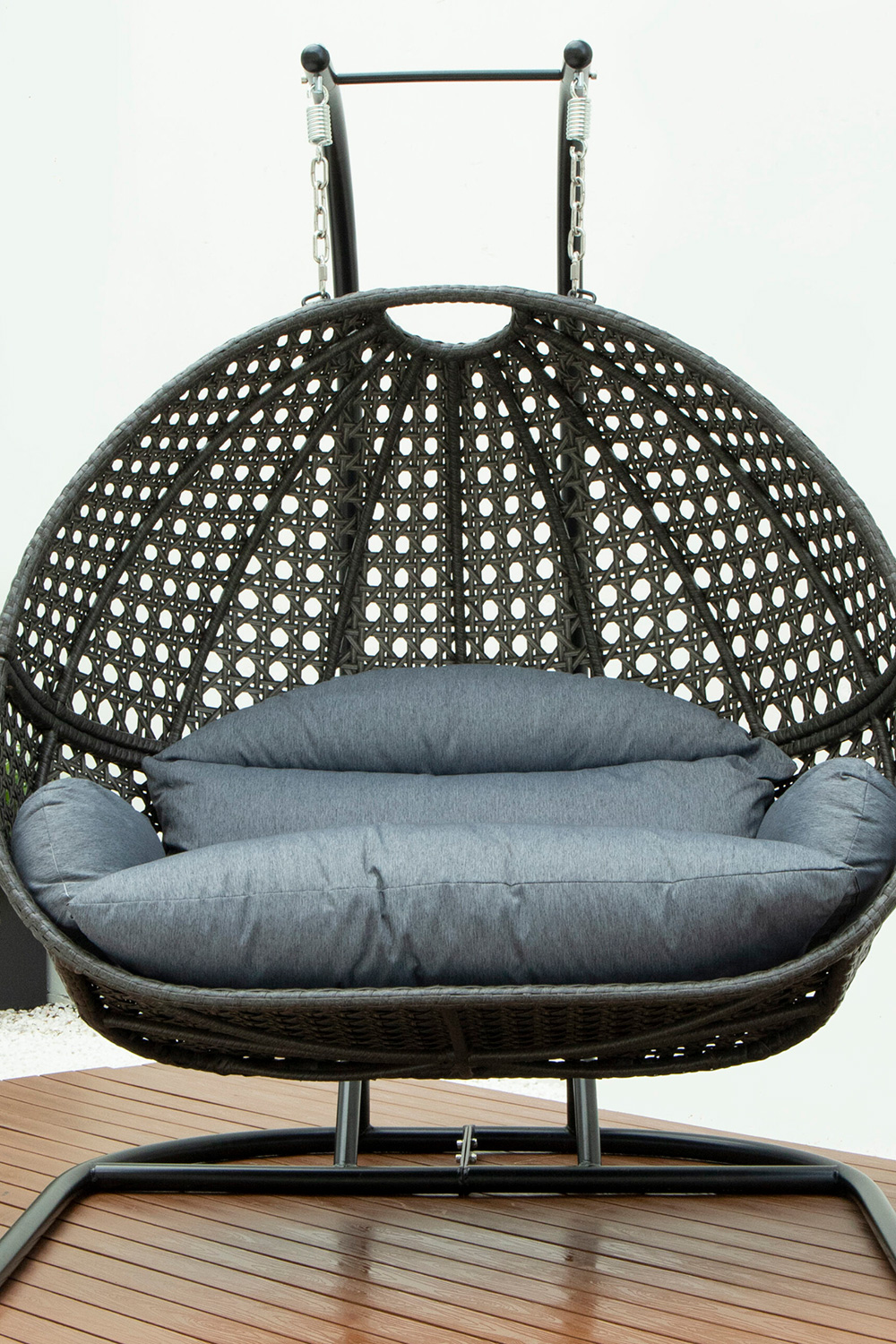 LeisureMod Wicker Hanging Double Egg Charcoal Swing Chair - Gray