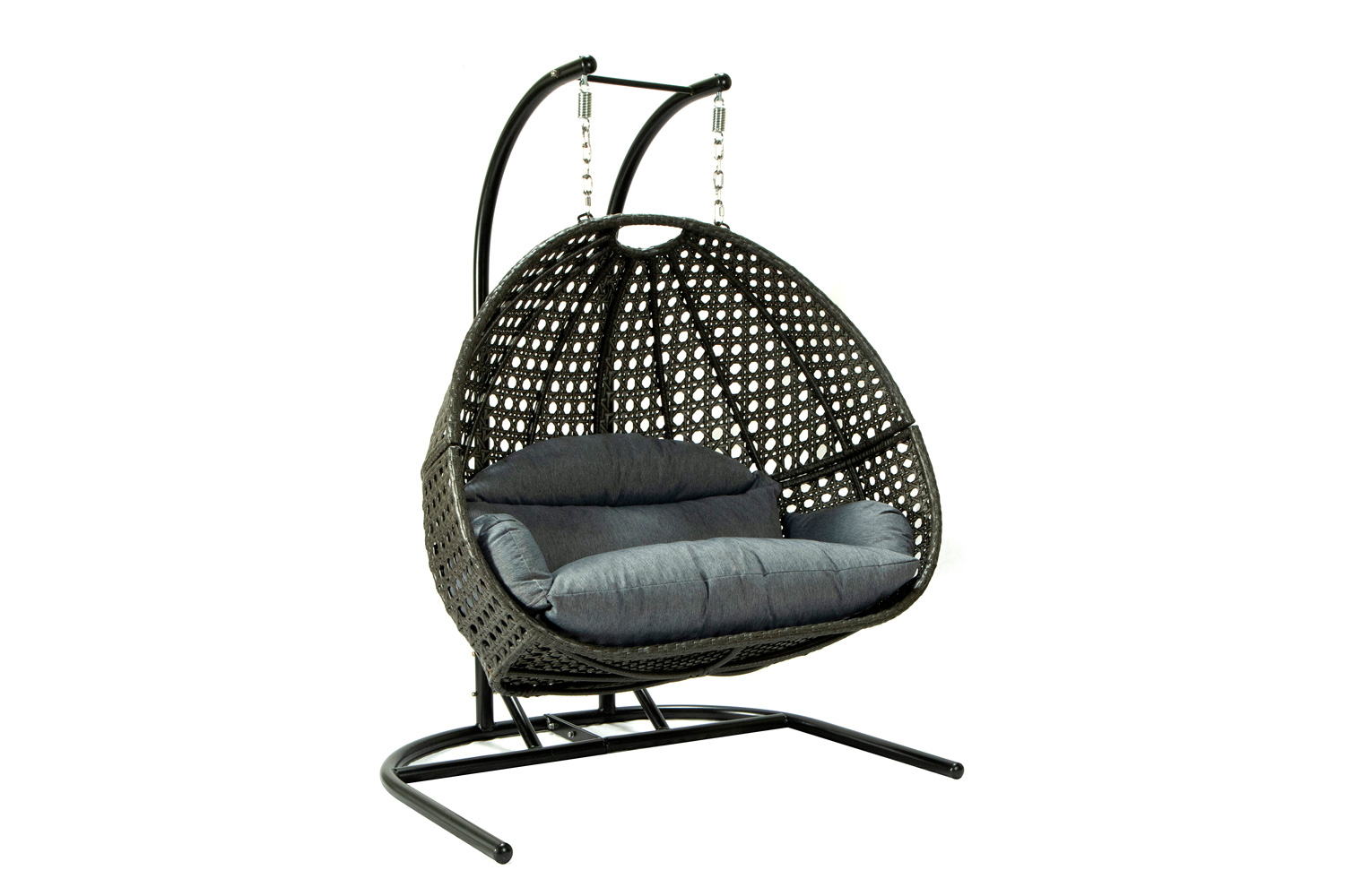 LeisureMod Wicker Hanging Double Egg Charcoal Swing Chair - Gray