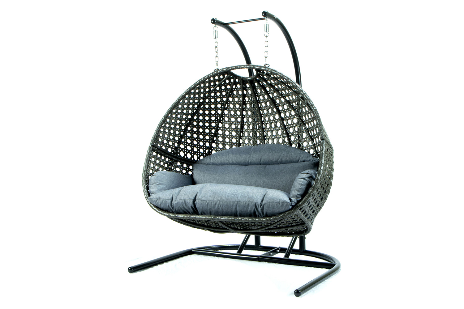 LeisureMod Wicker Hanging Double Egg Charcoal Swing Chair - Gray