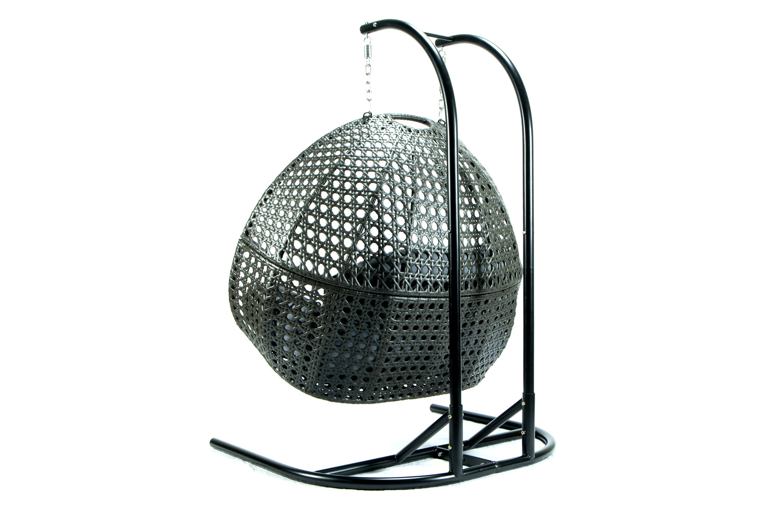 LeisureMod Wicker Hanging Double Egg Charcoal Swing Chair - Gray