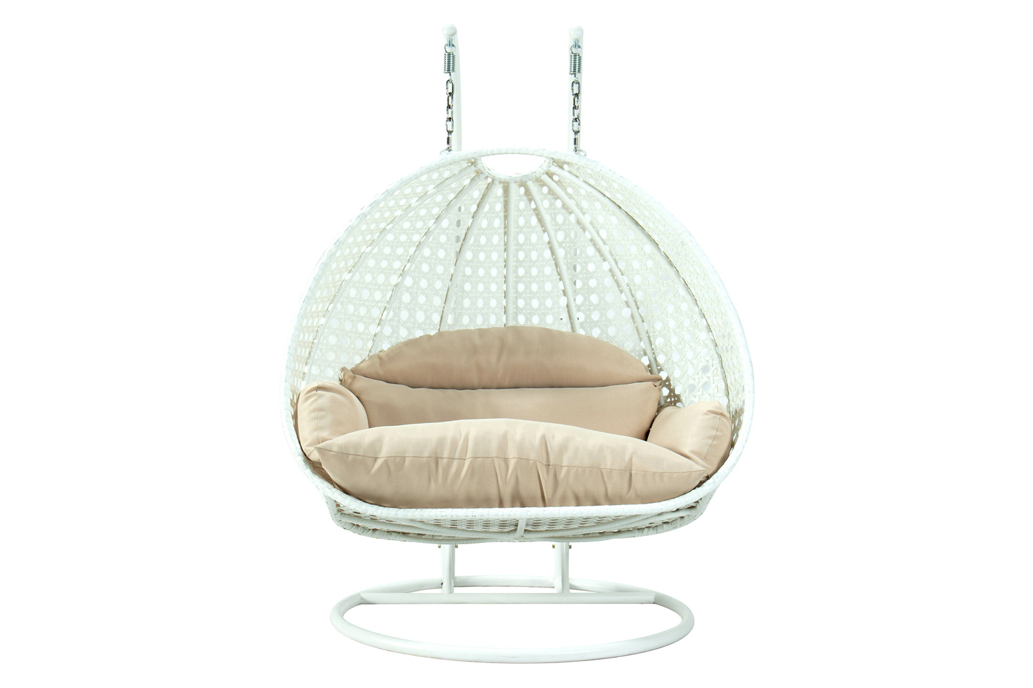 LeisureMod Modern White Wicker Hanging Double Seater Egg Swing Chair