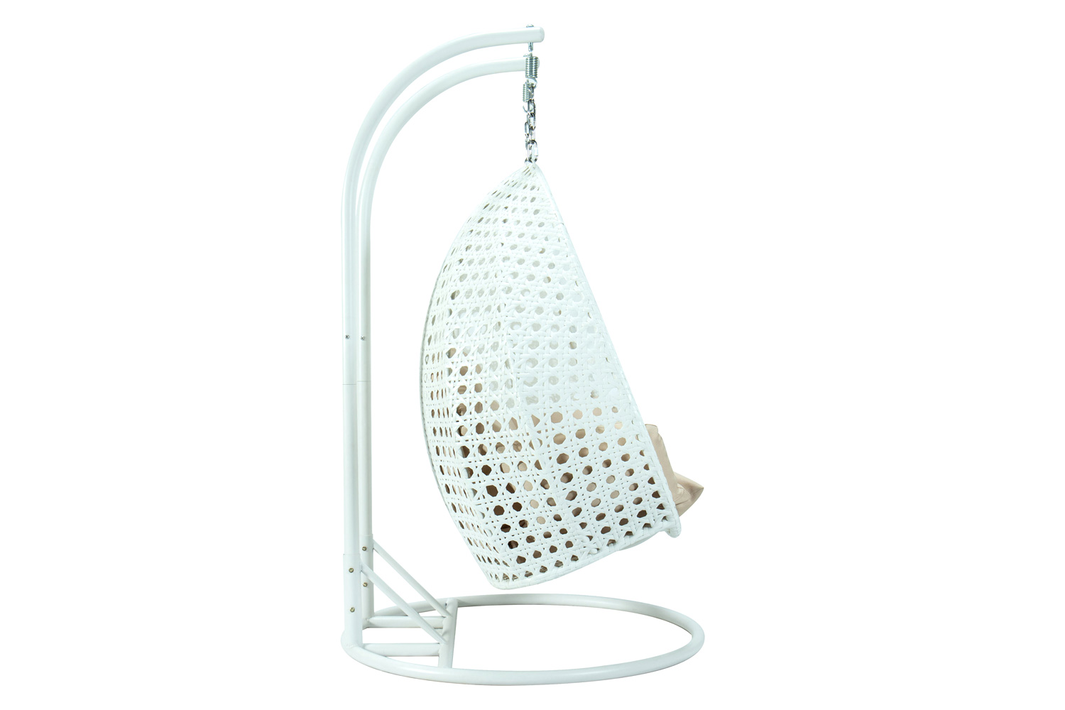 LeisureMod Modern White Wicker Hanging Double Seater Egg Swing Chair - Beige