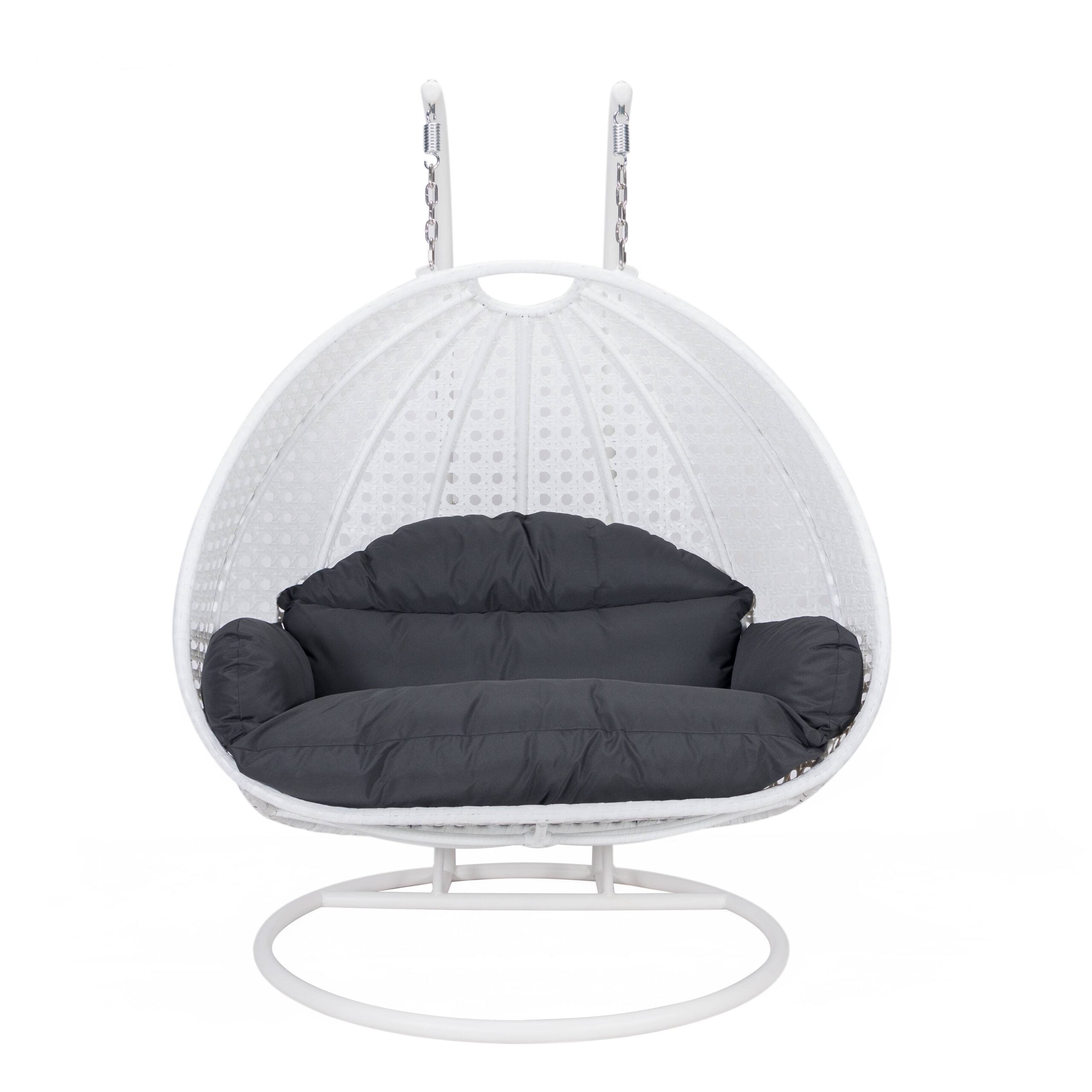 LeisureMod Modern Beige Wicker Hanging Double Seater Egg Swing Chair