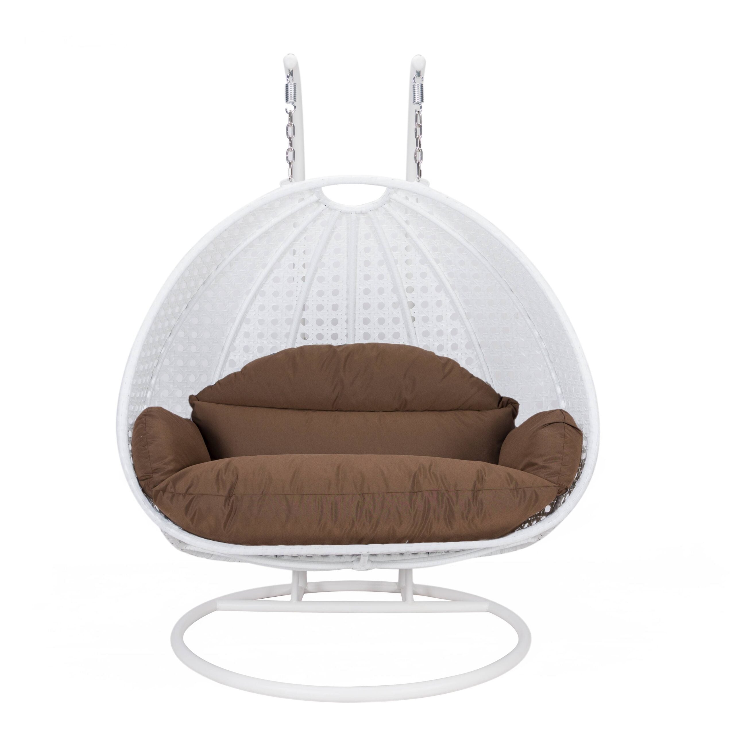 LeisureMod Modern Beige Wicker Hanging Double Seater Egg Swing Chair