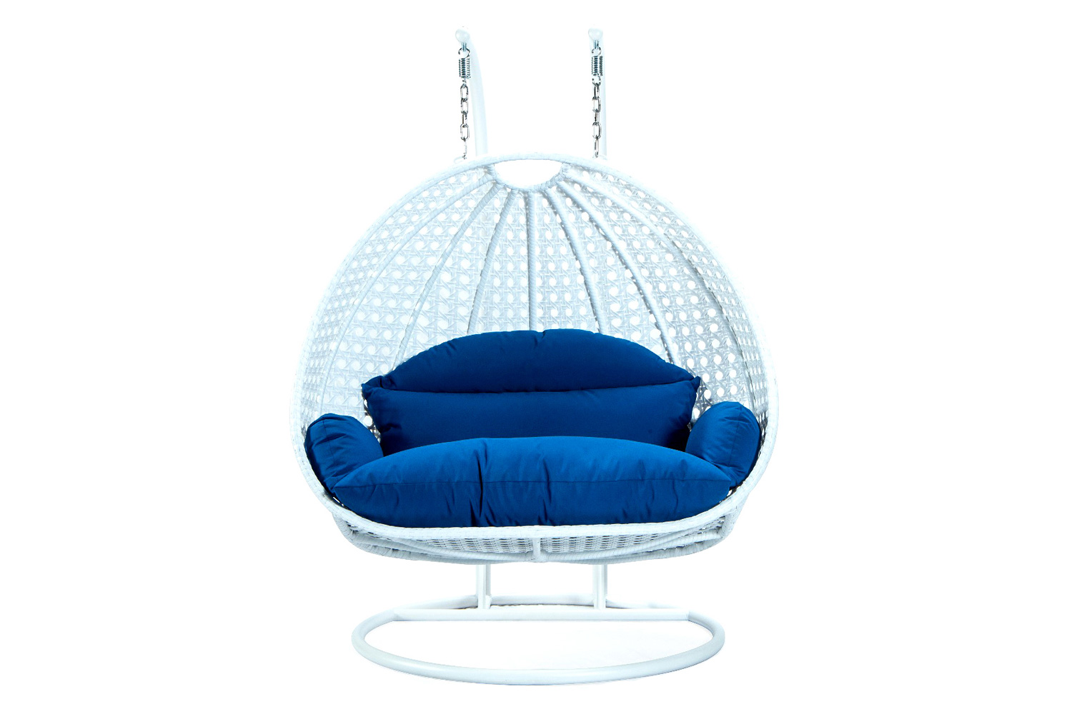 LeisureMod Modern White Wicker Hanging Double Seater Egg Swing Chair