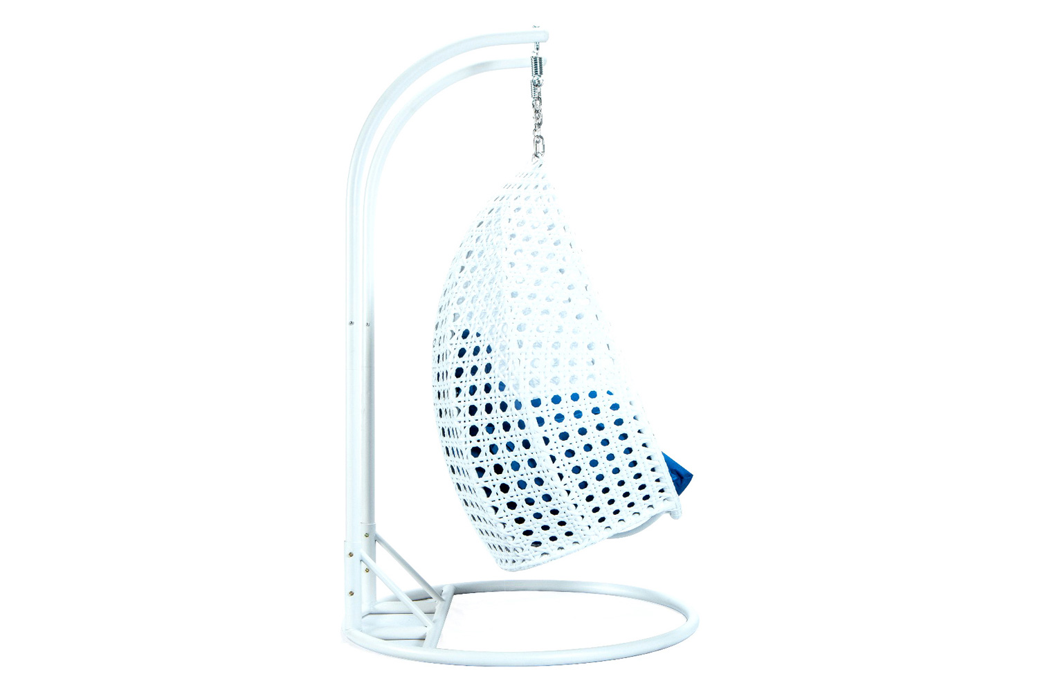 LeisureMod Modern White Wicker Hanging Double Seater Egg Swing Chair - Blue