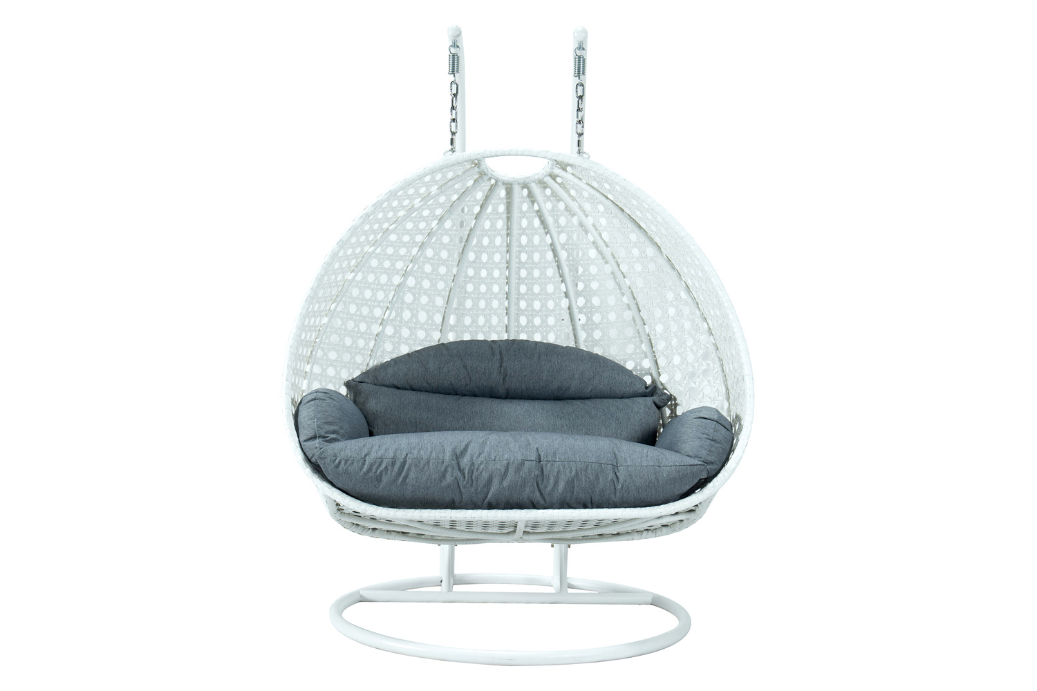 LeisureMod Modern White Wicker Hanging Double Seater Egg Swing Chair