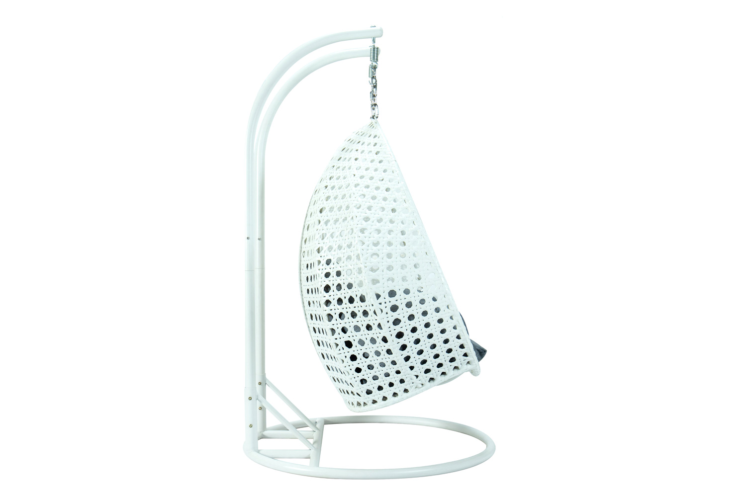 LeisureMod Modern White Wicker Hanging Double Seater Egg Swing Chair - Charcoal/Blue