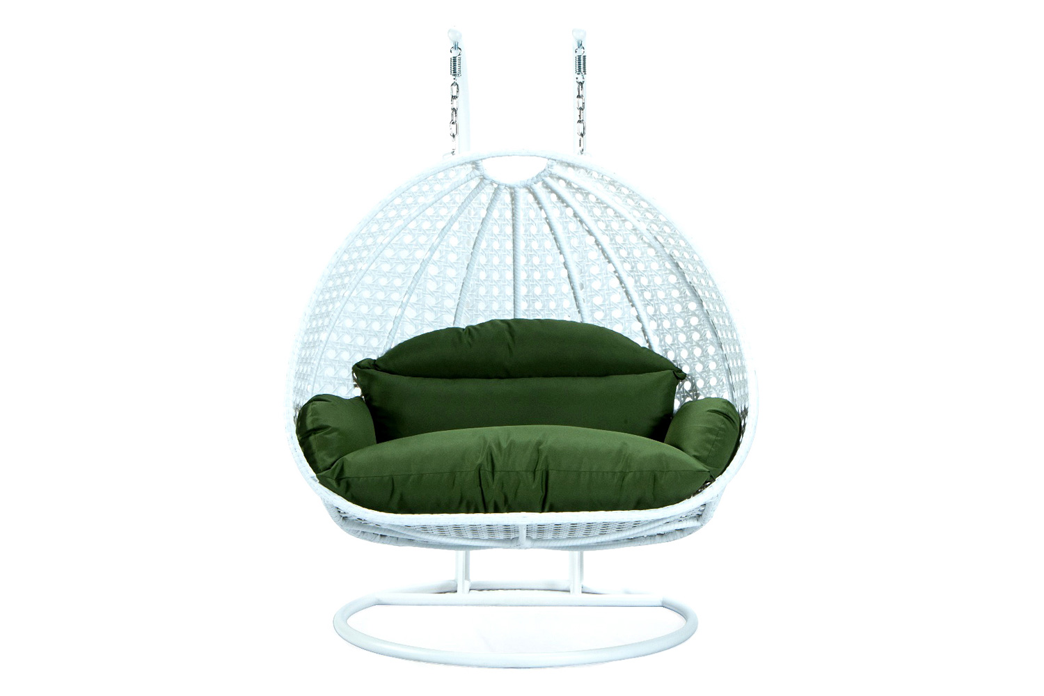 LeisureMod Modern White Wicker Hanging Double Seater Egg Swing Chair