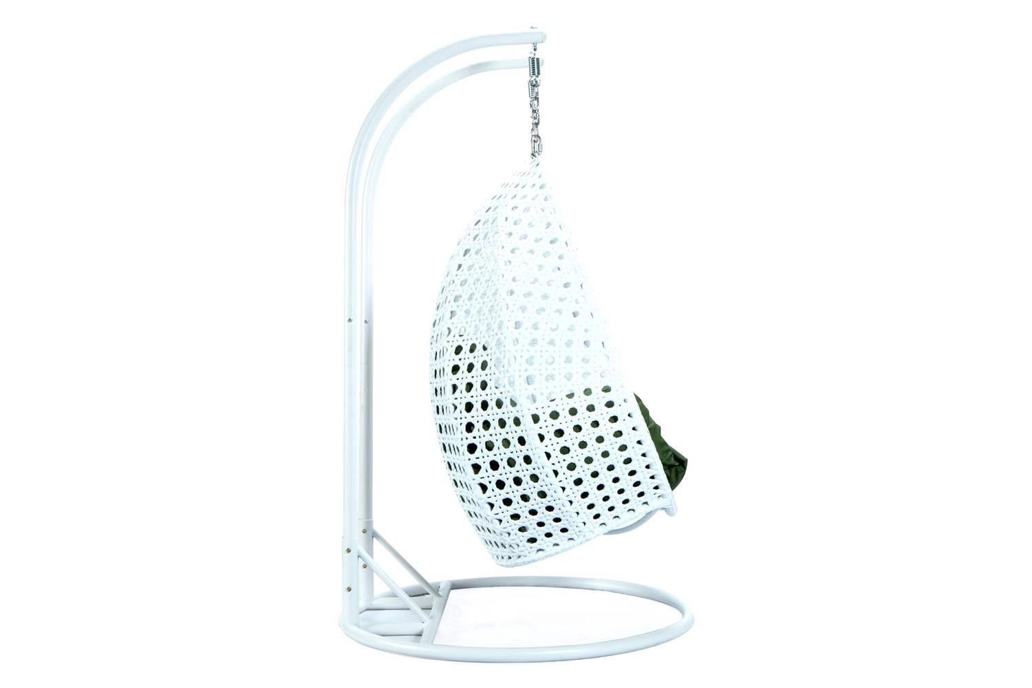 LeisureMod Modern White Wicker Hanging Double Seater Egg Swing Chair - Dark Green