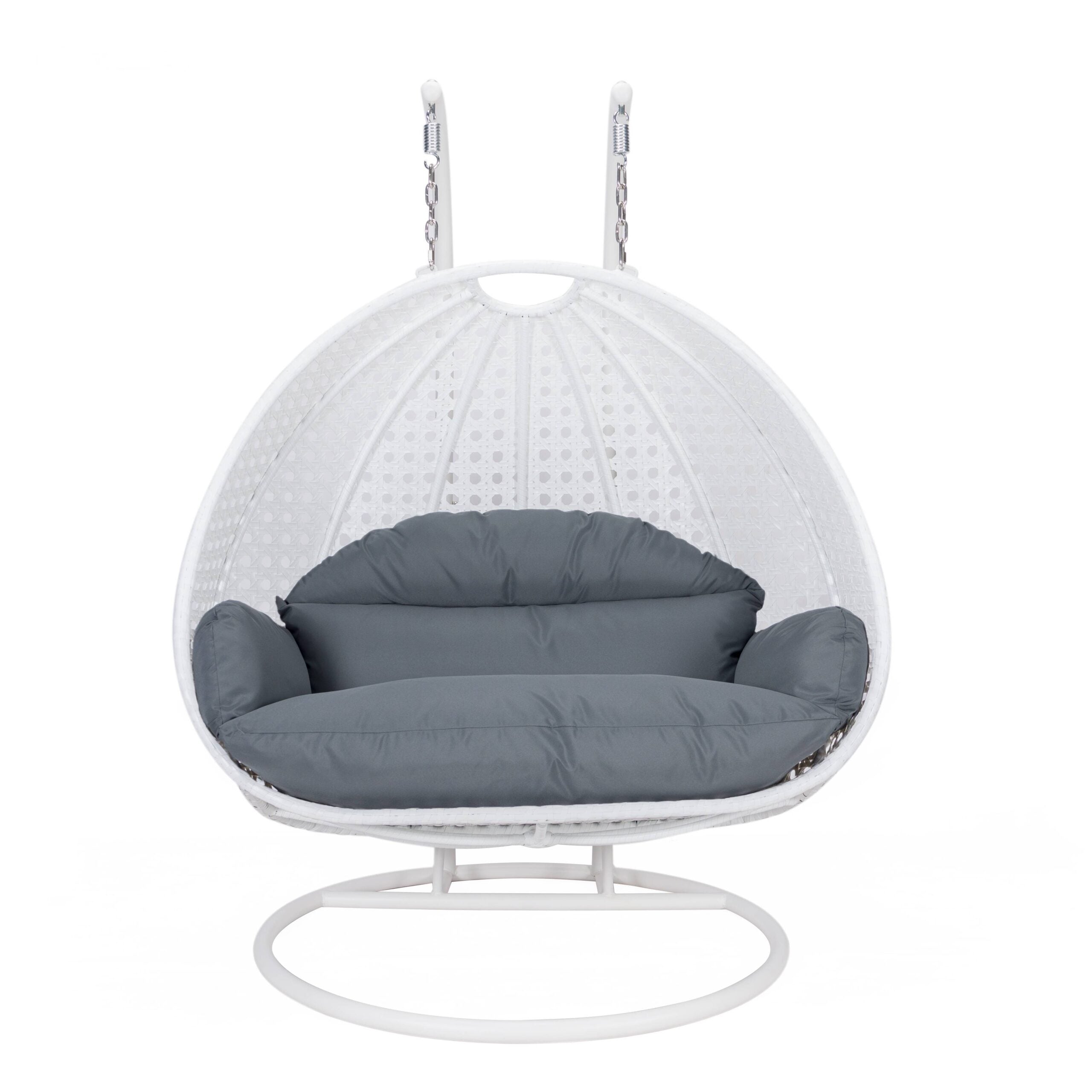 LeisureMod Modern Beige Wicker Hanging Double Seater Egg Swing Chair