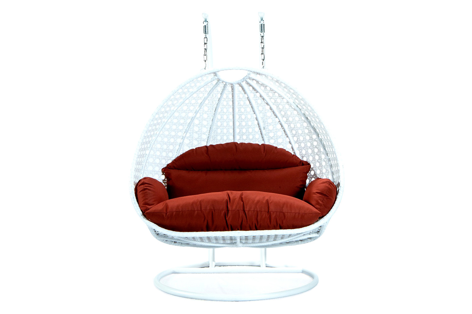 LeisureMod Modern White Wicker Hanging Double Seater Egg Swing Chair