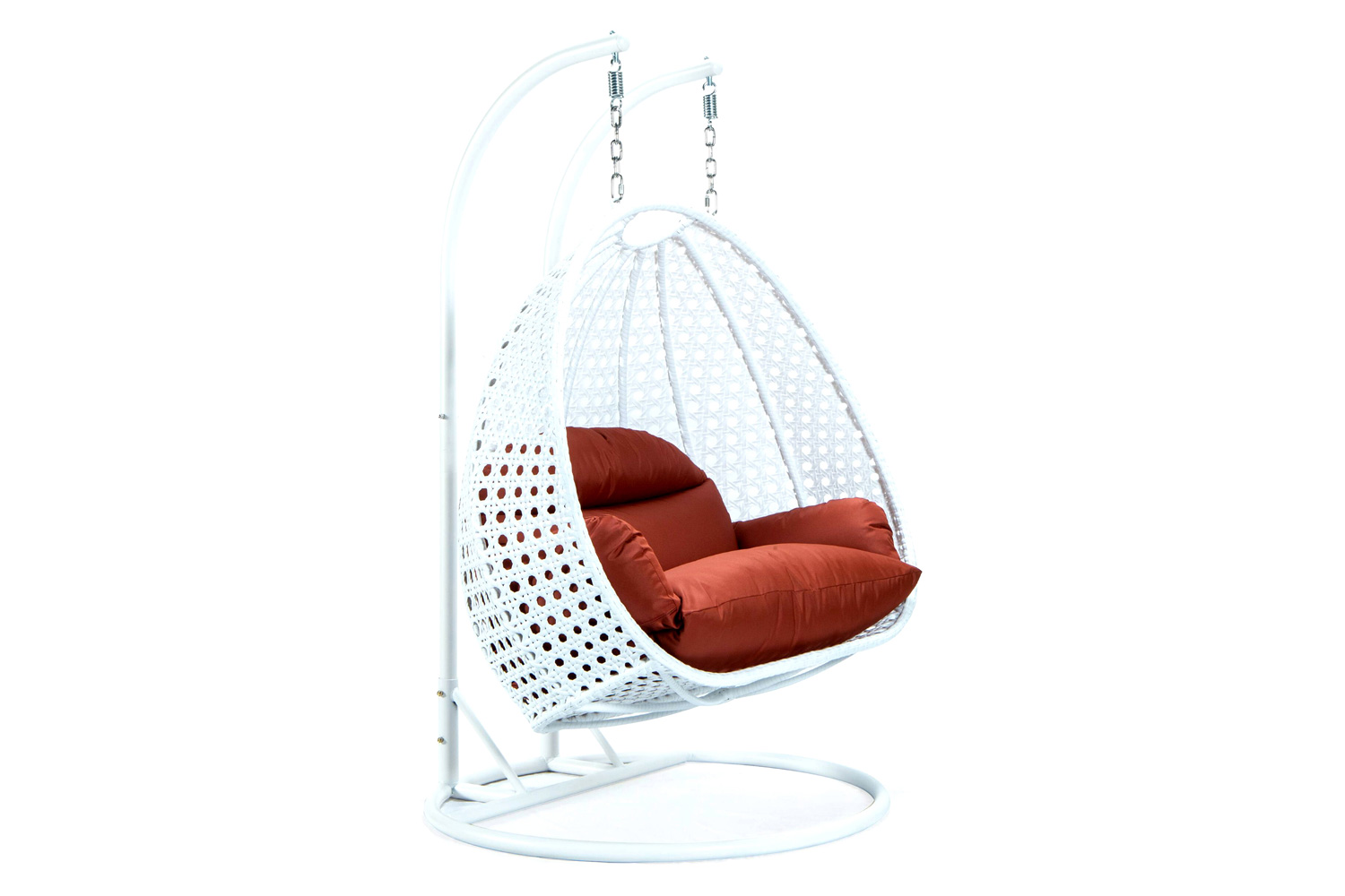 LeisureMod Modern White Wicker Hanging Double Seater Egg Swing Chair - Dark Orange