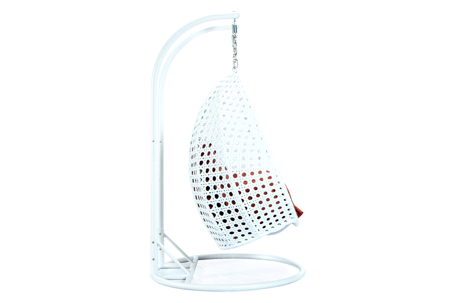 LeisureMod Modern White Wicker Hanging Double Seater Egg Swing Chair - Dark Orange