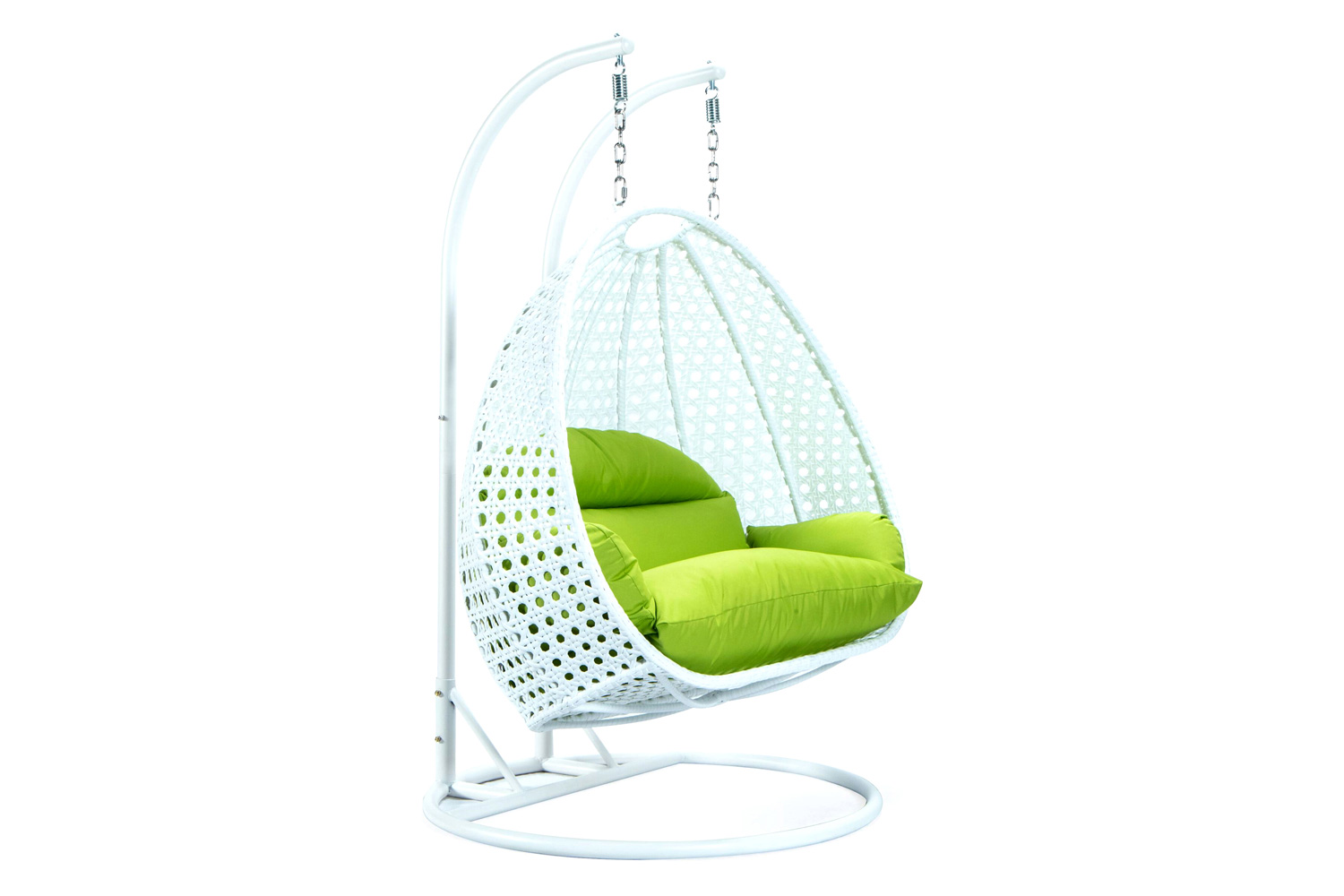 LeisureMod Modern White Wicker Hanging Double Seater Egg Swing Chair - Light Green