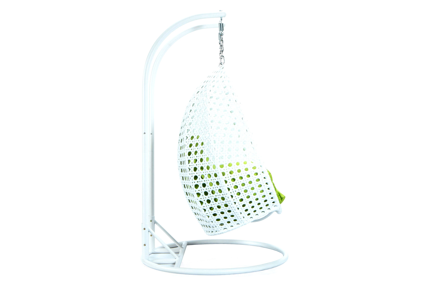 LeisureMod Modern White Wicker Hanging Double Seater Egg Swing Chair - Light Green