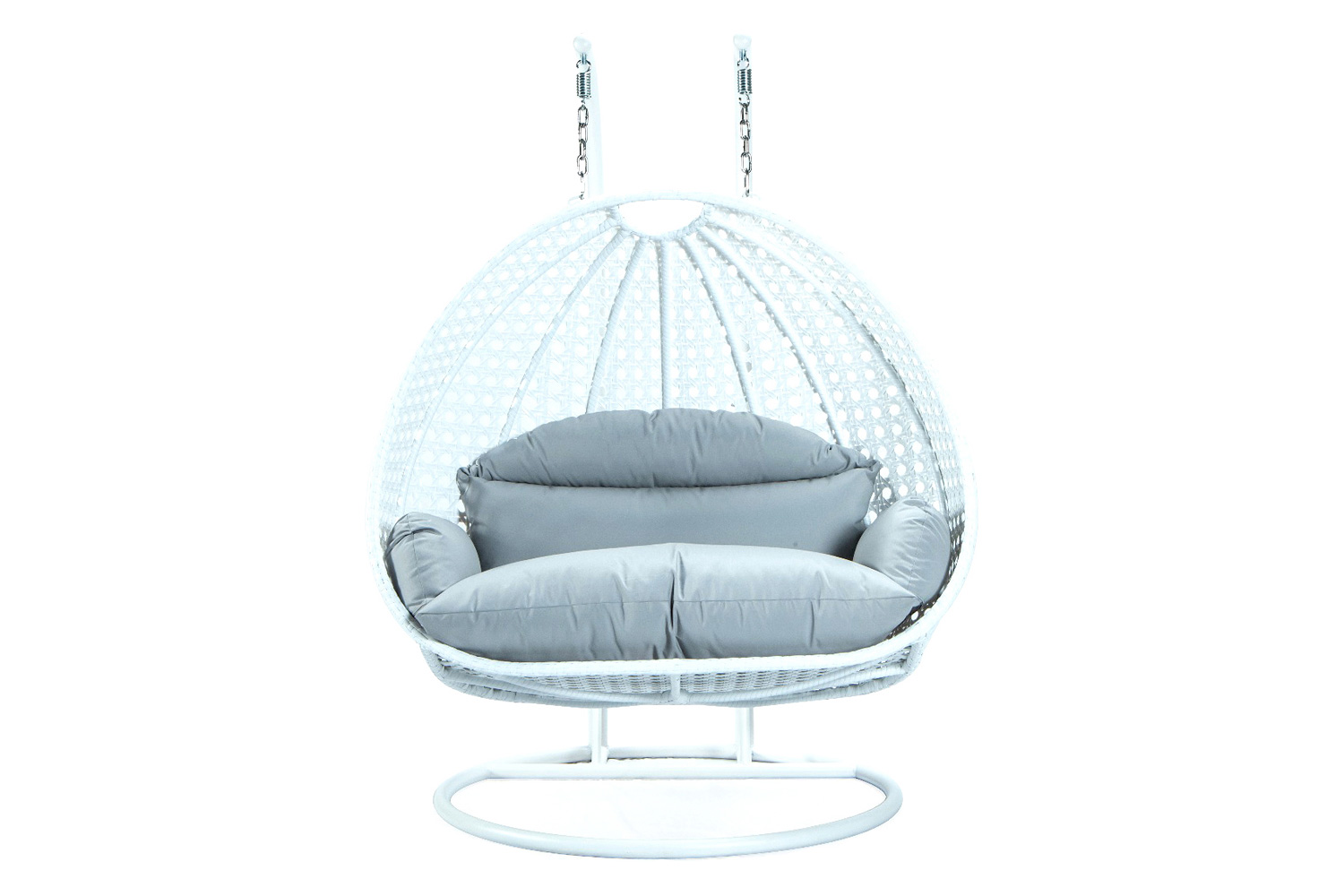 LeisureMod Modern White Wicker Hanging Double Seater Egg Swing Chair