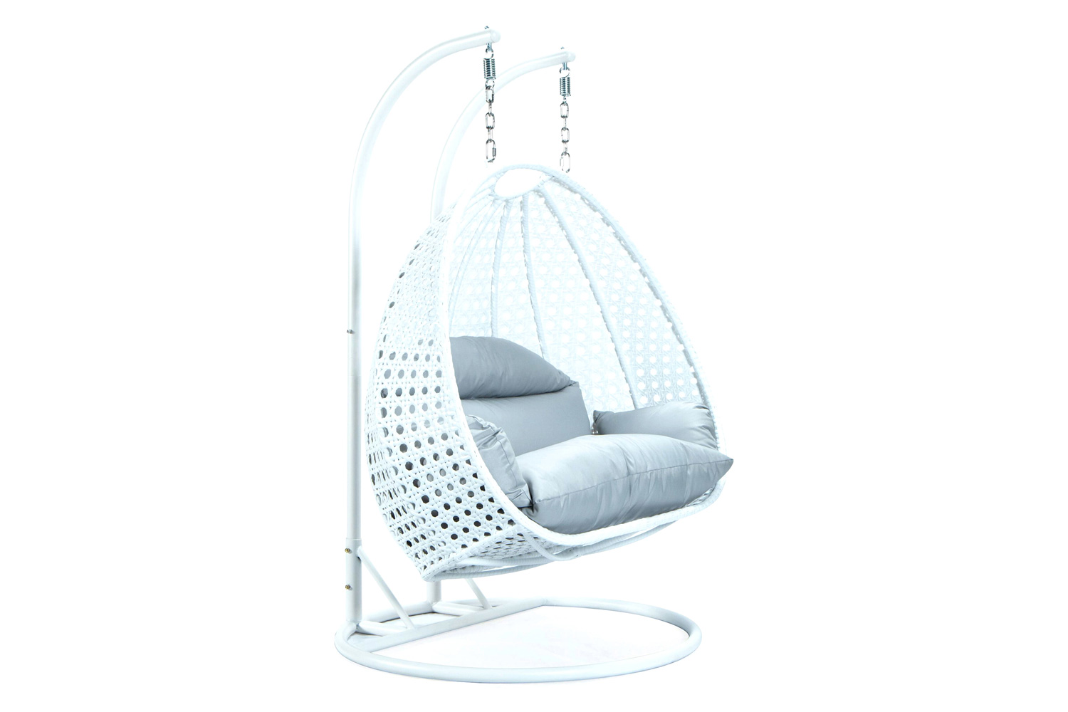 LeisureMod Modern White Wicker Hanging Double Seater Egg Swing Chair - Light Gray