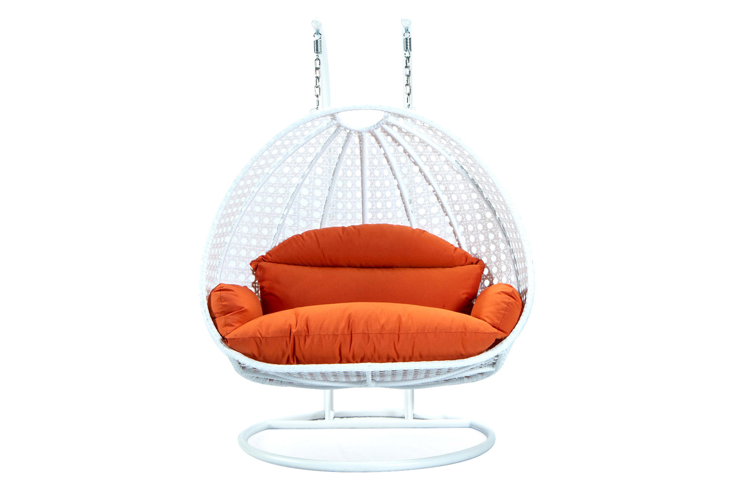 LeisureMod Modern White Wicker Hanging Double Seater Egg Swing Chair