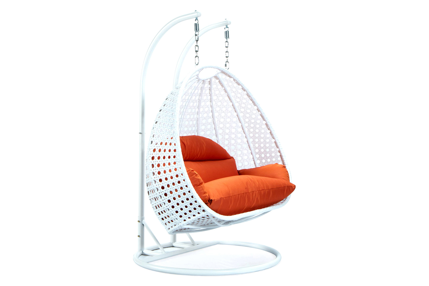 LeisureMod Modern White Wicker Hanging Double Seater Egg Swing Chair - Orange