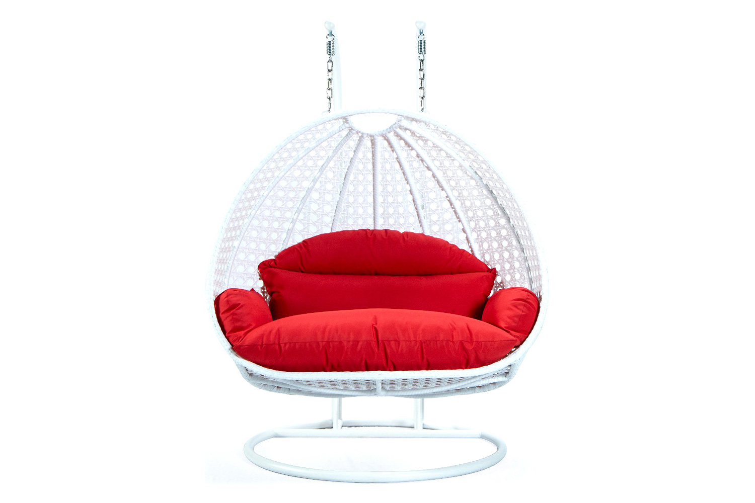 LeisureMod Modern White Wicker Hanging Double Seater Egg Swing Chair