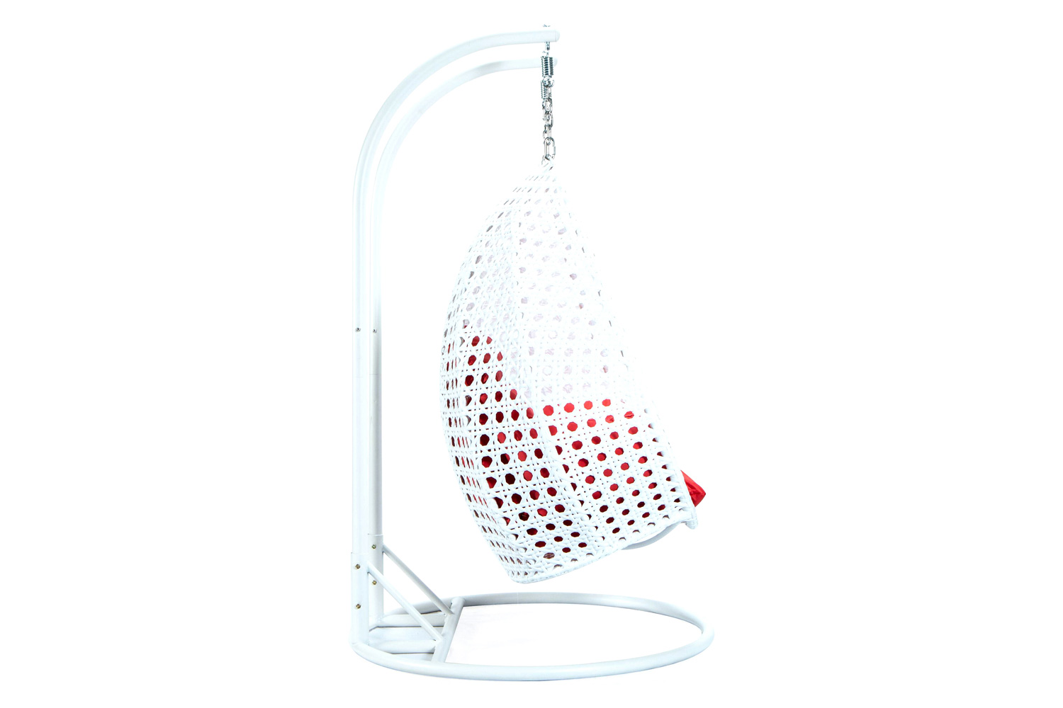 LeisureMod Modern White Wicker Hanging Double Seater Egg Swing Chair - Red