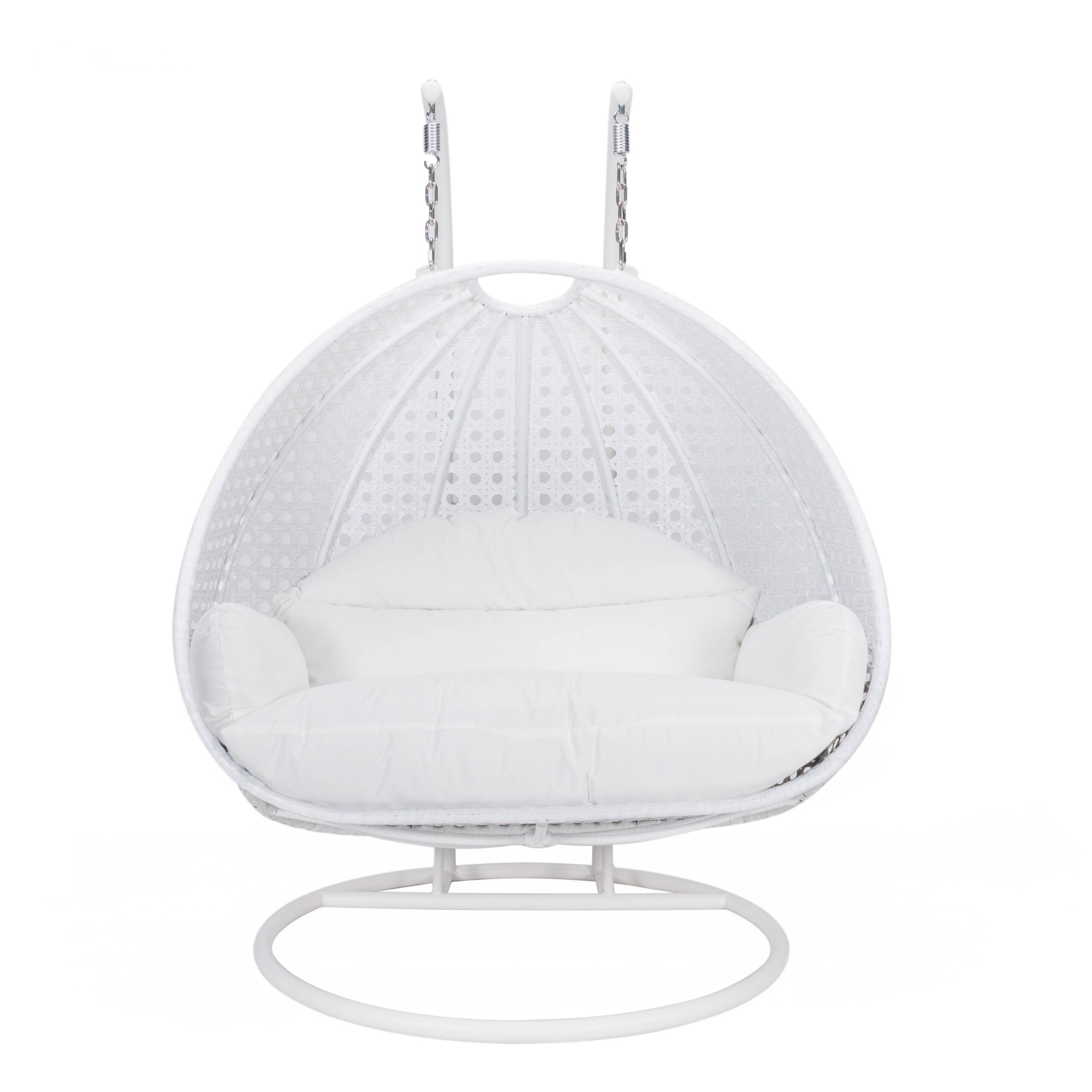 LeisureMod Modern Beige Wicker Hanging Double Seater Egg Swing Chair