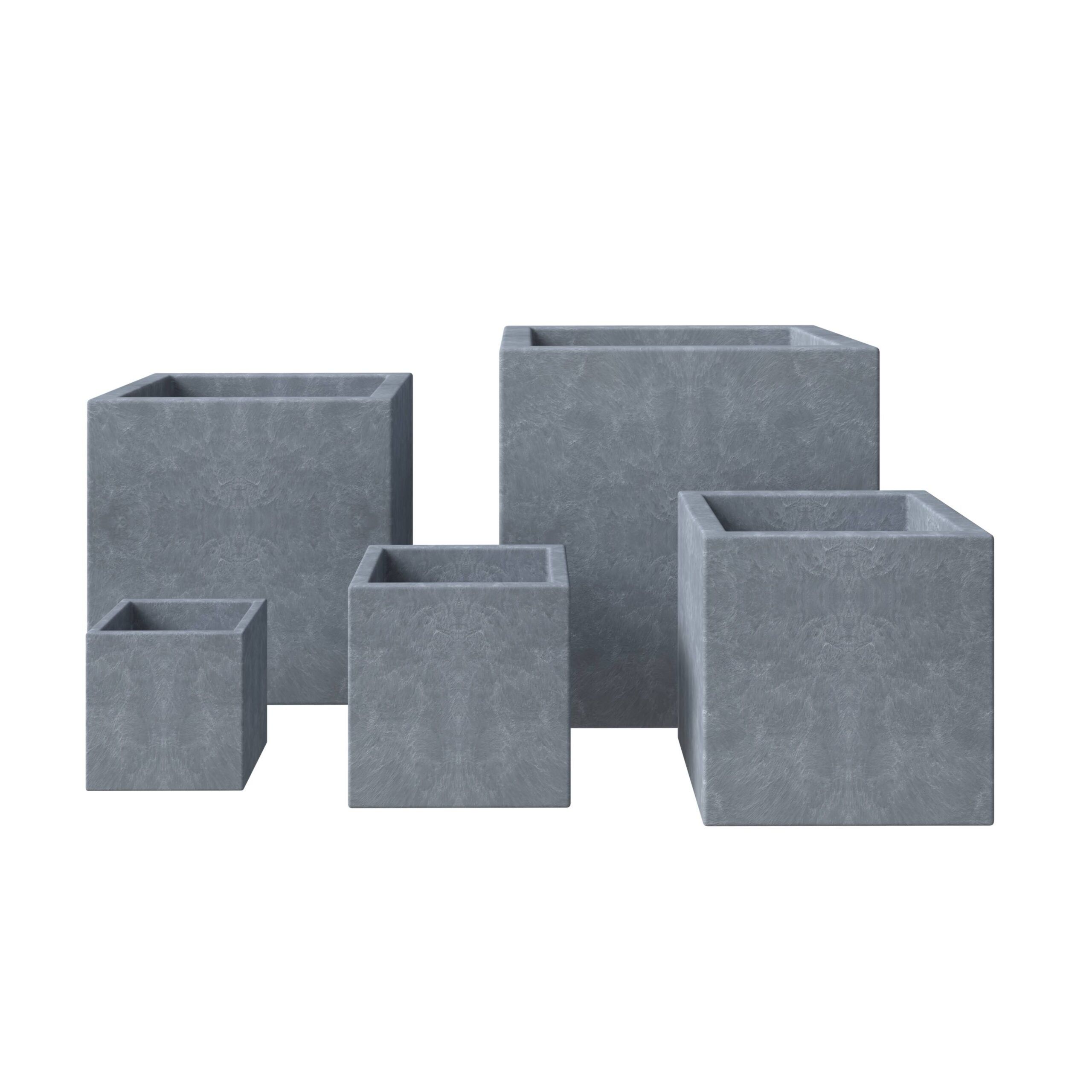 LeisureMod Fern Modern Square Planters Pot in Fiberstone and Clay (Set of 5)