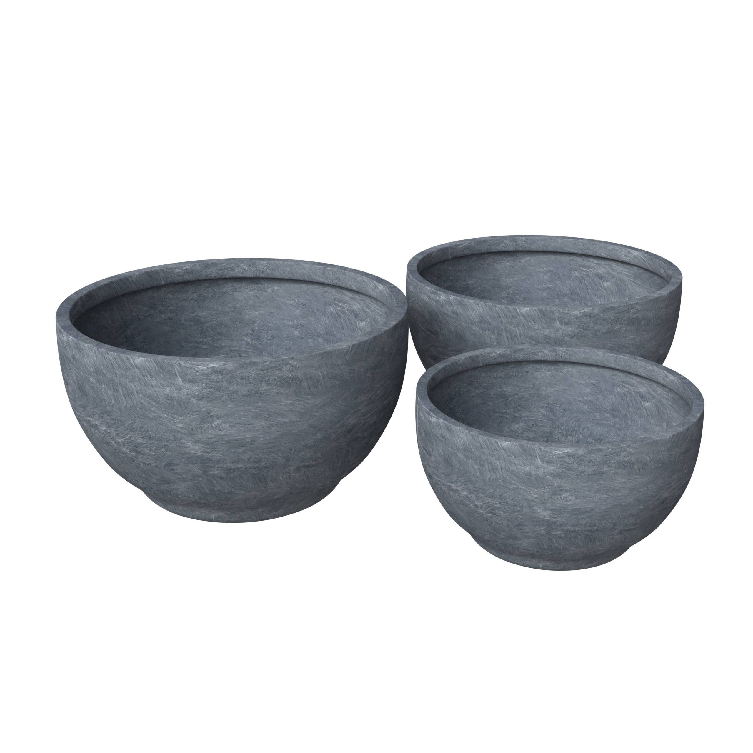 LeisureMod Grove Modern Round Planters Pot in Fiberstone (Set of 3)