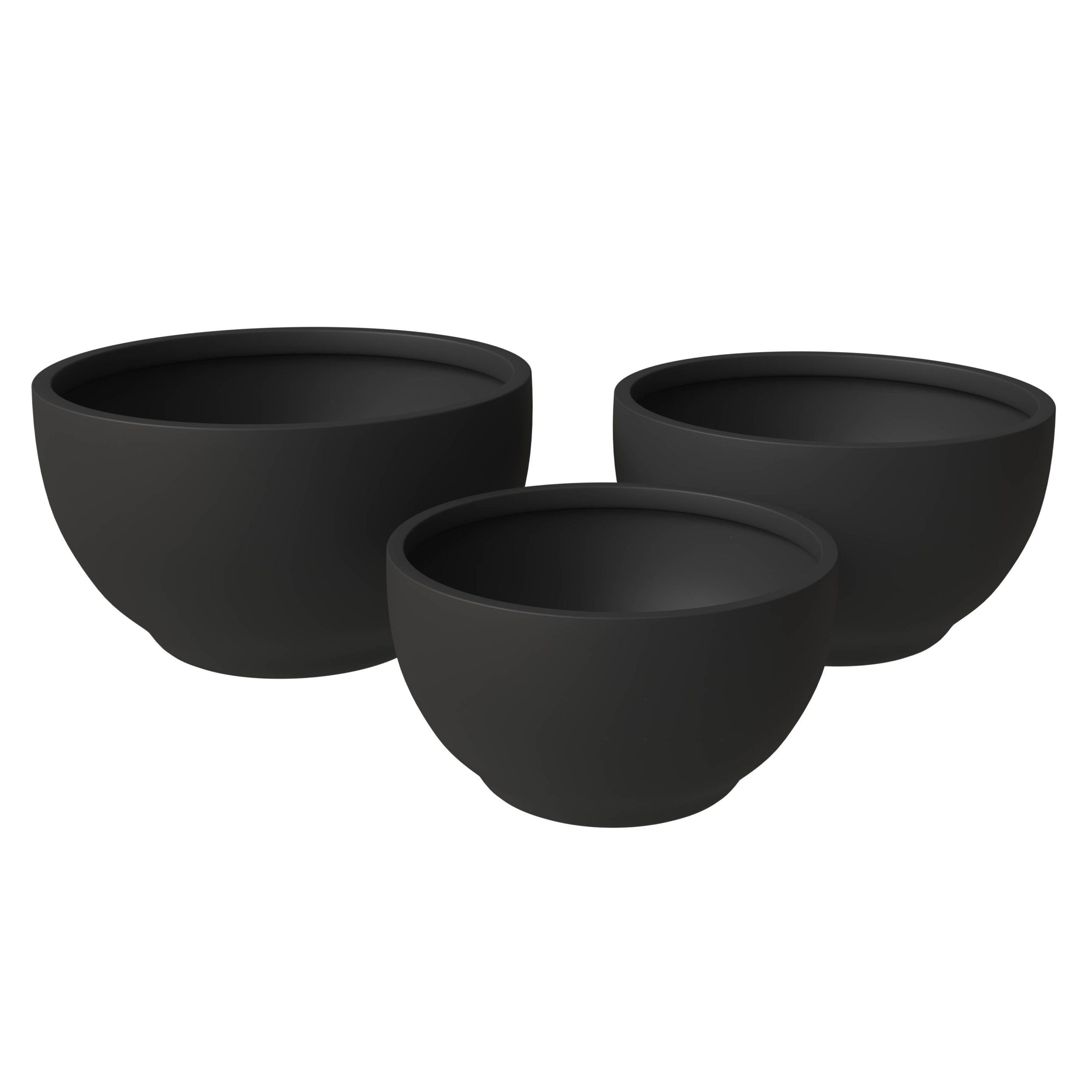 LeisureMod Grove Modern Round Planters Pot in Fiberstone (Set of 3)