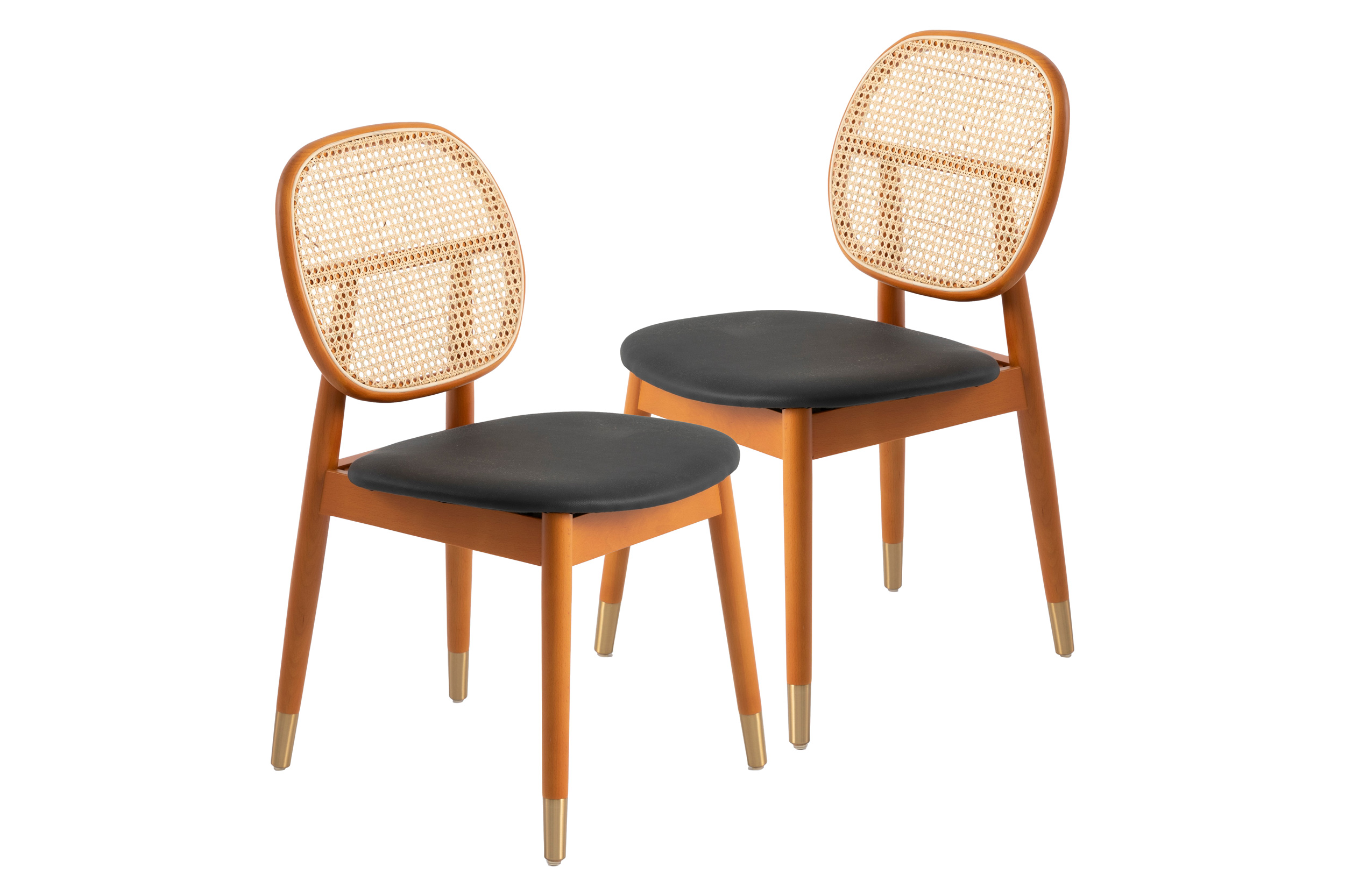 LeisureMod Holbeck Wicker Dining Chair With Leather Seat (Set Of 2)